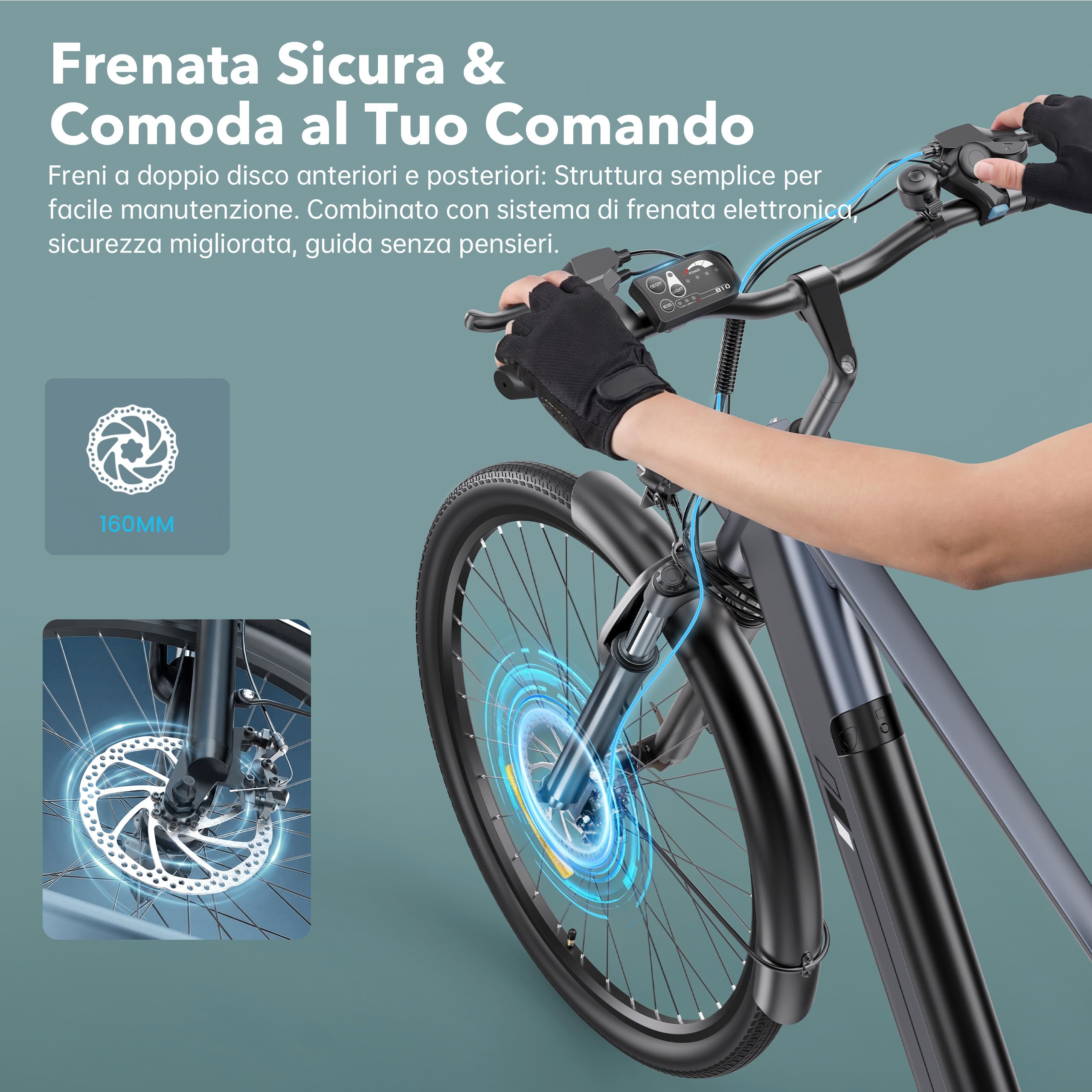 Touroll Bicicletta elettrica J2, pneumatici da 26'', batteria da 15,6 Ah, motore da 250 W e 45 Nm, autonomia di 100 km, ideale per i pendolari in città