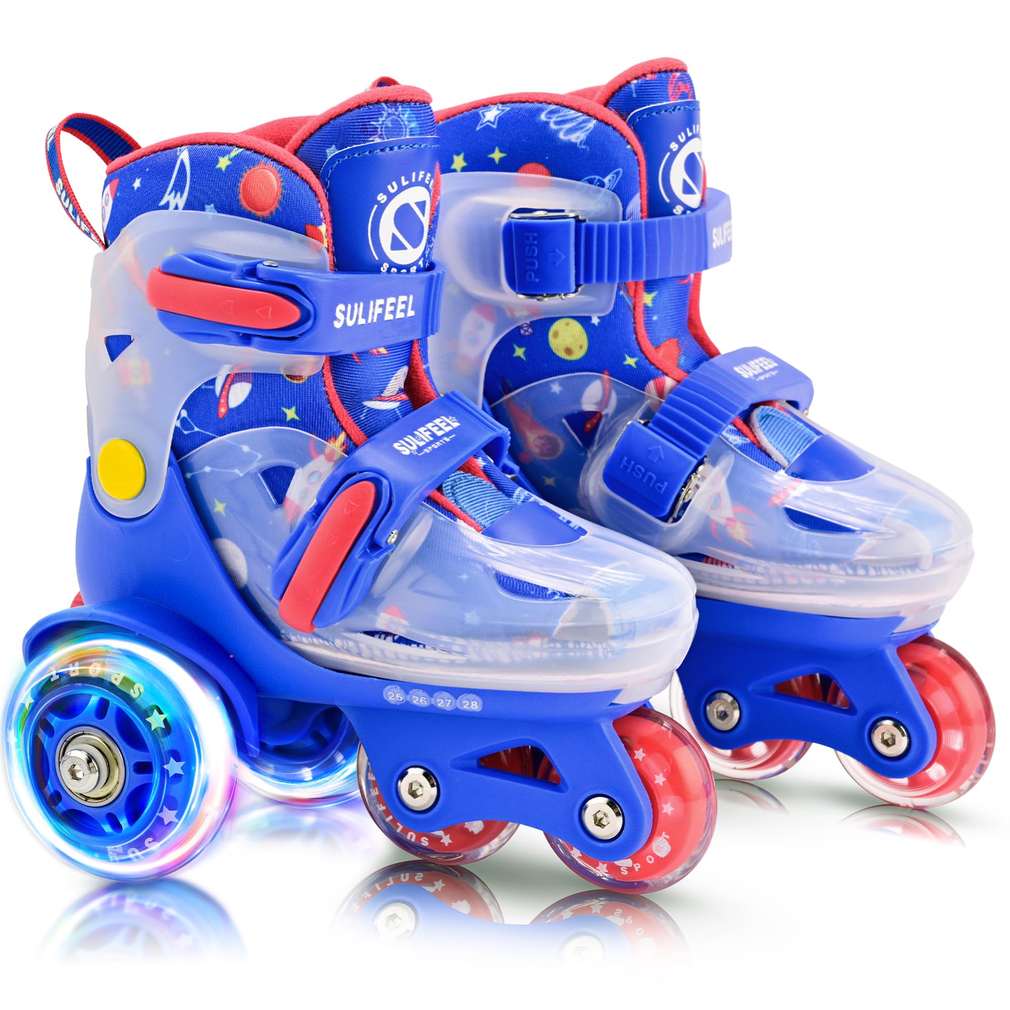 SULIFEEL Verstellbare Rollschuhe für Kinder für Mädchen und Jungen, Spaß beleuchtende Licht Blitz Räder DREI-Punkt-Typ Balance geeignet für Anfänger Indoor Rollschuhlaufen