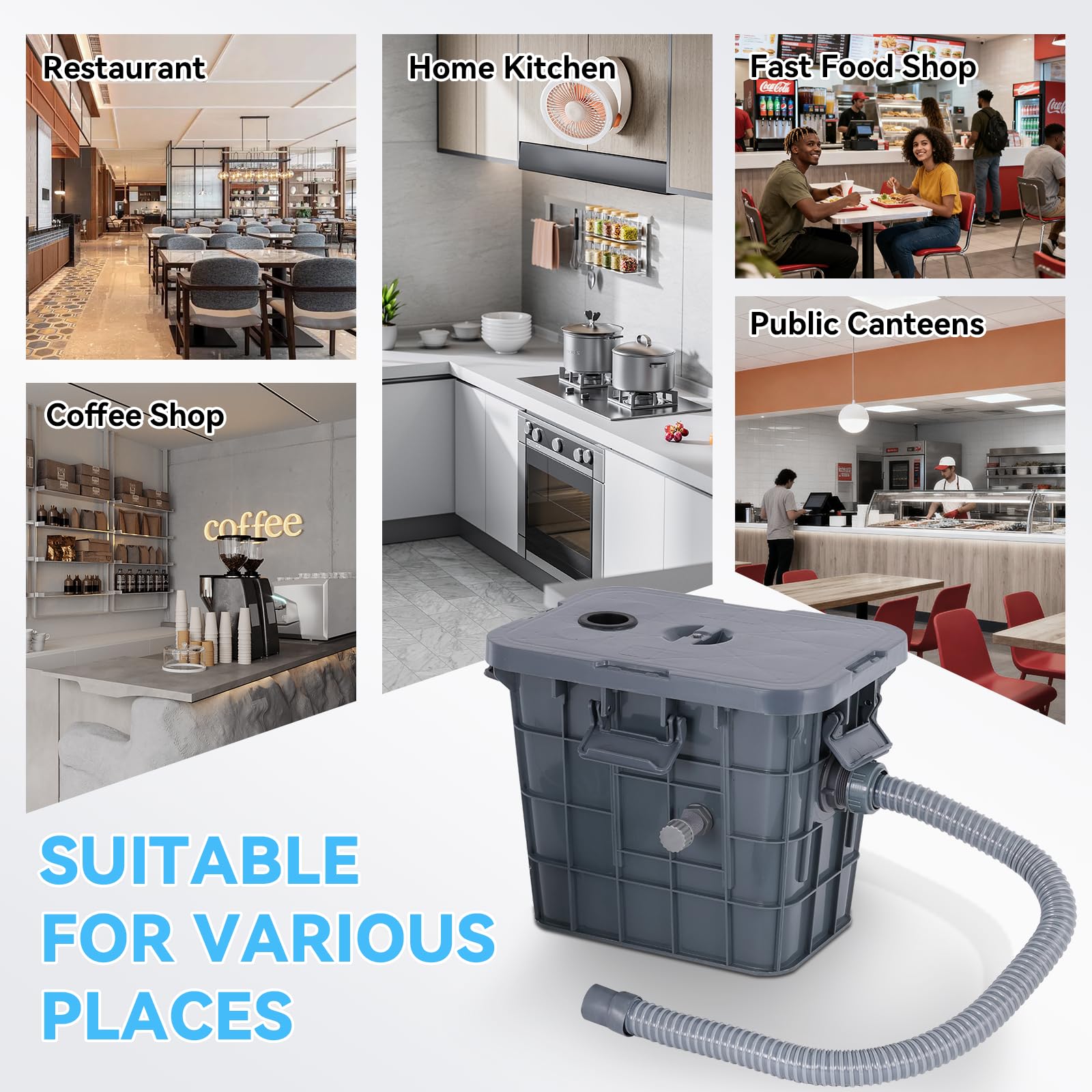 YUCHENGTECH Bac à Graisse Sous Evier PP 22L 37x27x30cm | Capacité 22L, PP, Installation Sous évier, Usage Restaurant/Cuisine, Séparation Graisse