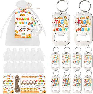 Fiesta Baby Shower Bottle Openers Party Favors Set, Taco Bout A Baby Bottle Opener Keychains Thank You Tags Organza Bags, Mexican Cinco De Mayo Baby Shower Gifts Souvenirs for Guests