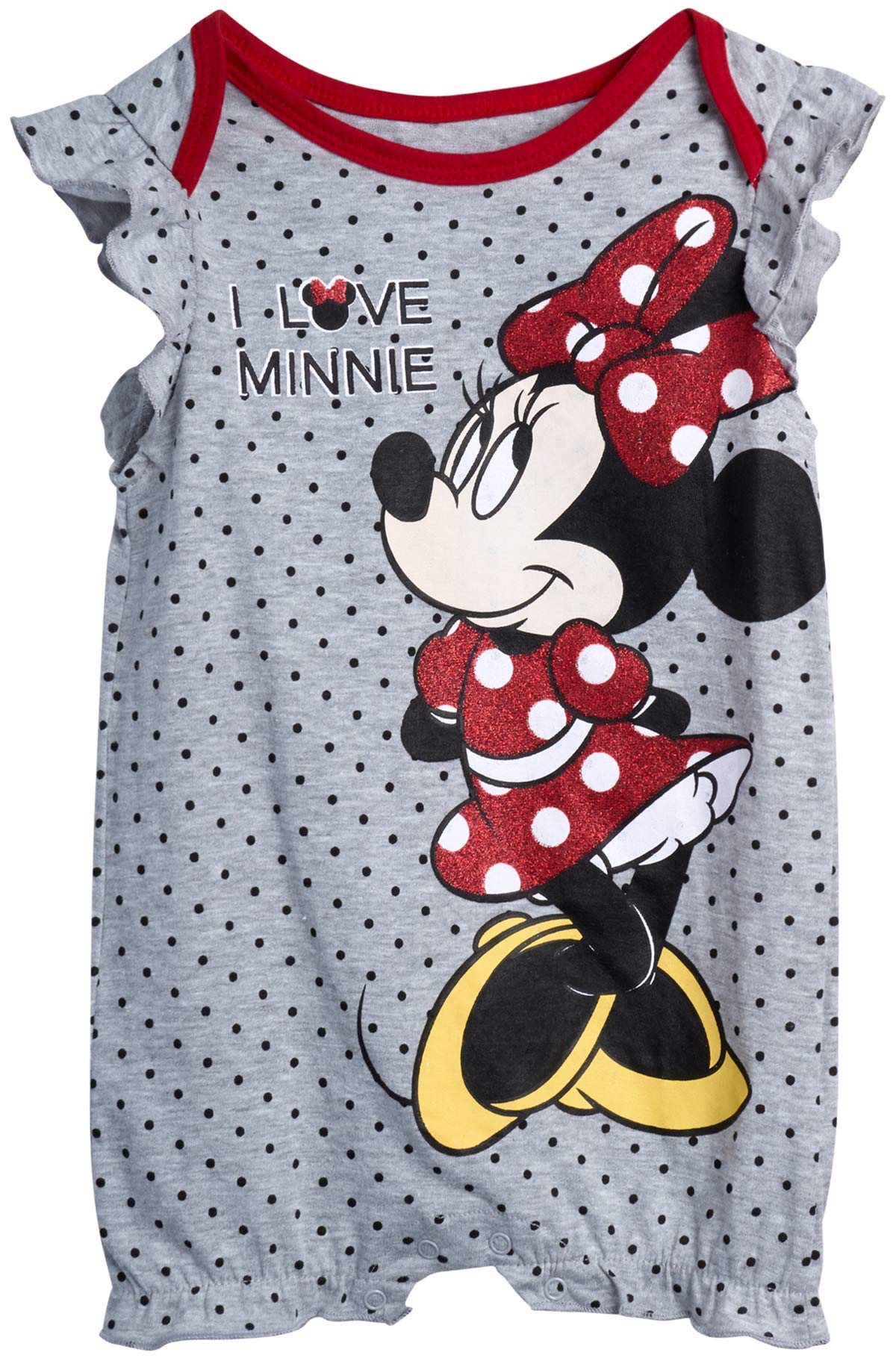Disney Baby Girls Romper 2 Pack: Minnie Mouse Ruffle Sleeve Romper (Newborn/Infant), Size 0-3 Months, Red/Black/White Polka-Dot Minnie