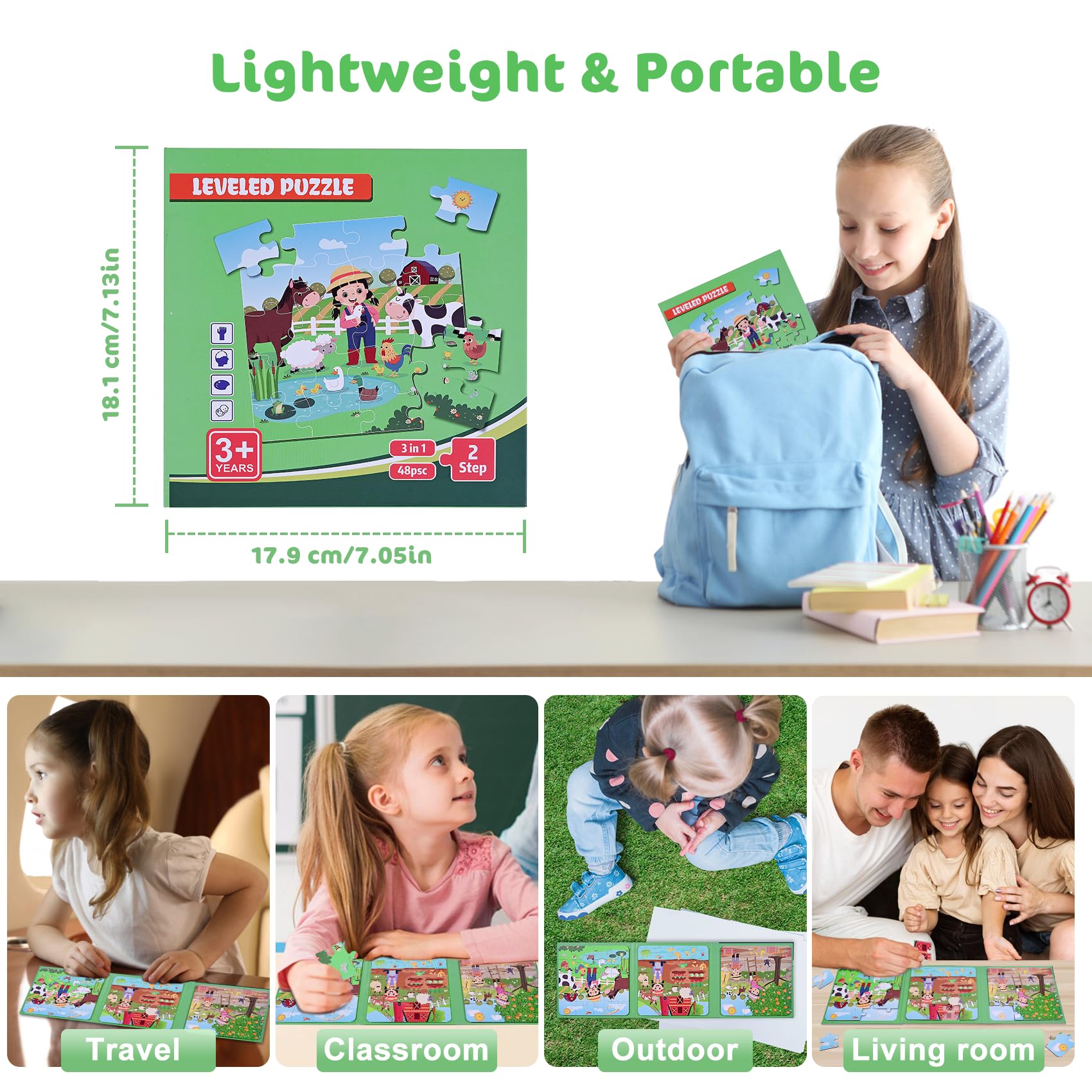 Puzzle Magnetici, 48 Pezzi Puzzle Magnetici per Bambini 2 3 4 5 Anni,3 in 1 Puzzle per Bambini,Giochi da Viaggio per bambini da 2-6 anni per l'occupazione in aereo/viaggio in auto dei bambini