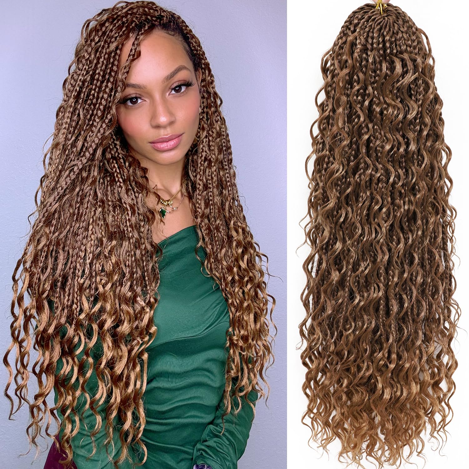 Miuric Goddess Box Braids Crochet Hair for Black Women 24 Inch 7 Packs Boho Crochet Box Braids Pre Looped Bohomian crochet hair with Curly Ends