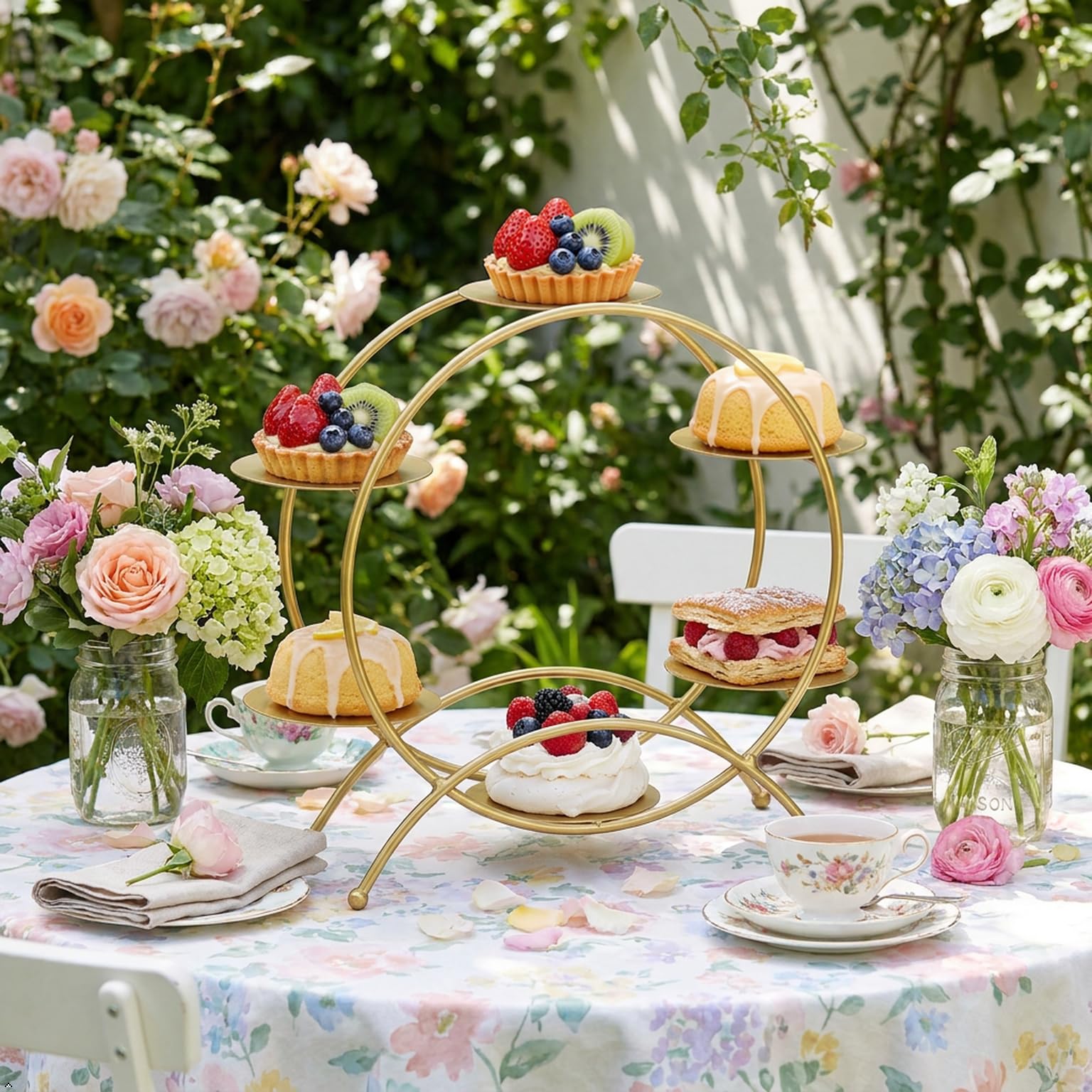 Soporte de metal para cupcakes, decoración creativa de boda y soporte de mesa de postre personalizado para aniversario, cumpleaños y fiesta (tamaño grande, dorado)