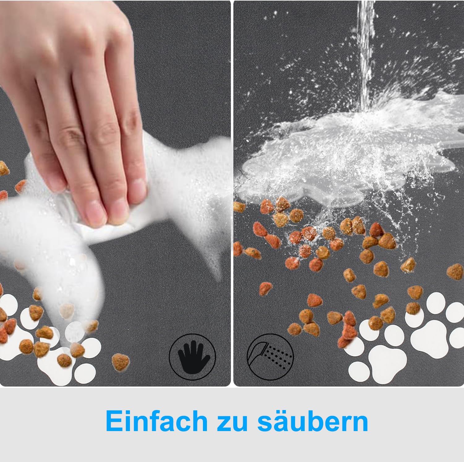 Tappetino Assorbente Per Ciotole Cani E Gatti - 40x60 Cm, Impermeabile, Antiscivolo, Motivo Zampa, Grigio - Foto 8