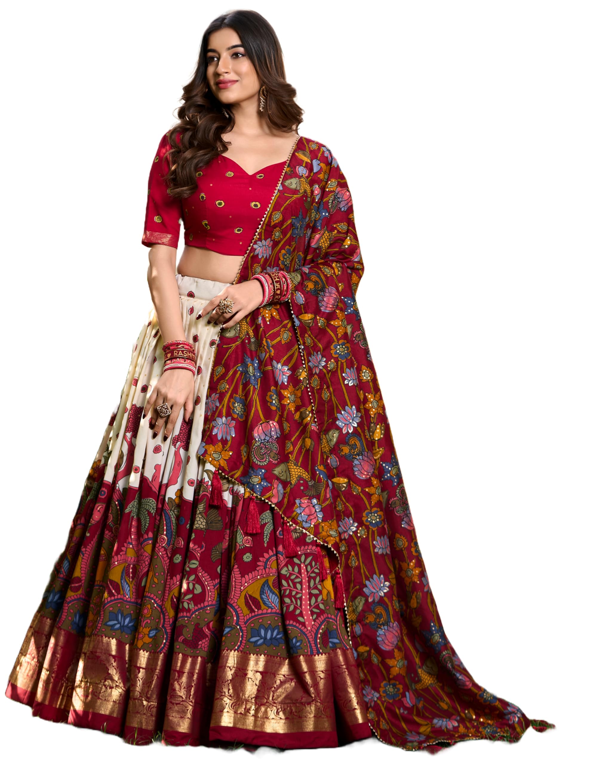 Women's Trending Designeer Tussar Silk Lehenga Choli Print with Foil Work With Unstitched Blouse Patola Print Adorned with Foil Work For Navrati || Wedding || Festival