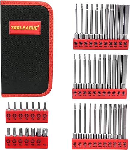 TOOLEAGUE Juego de 47 brocas de llave Allen de cabeza hexagonal métrica y SAE, juego de brocas de taladro de llave Alan Wrench de 14 pulgadas,