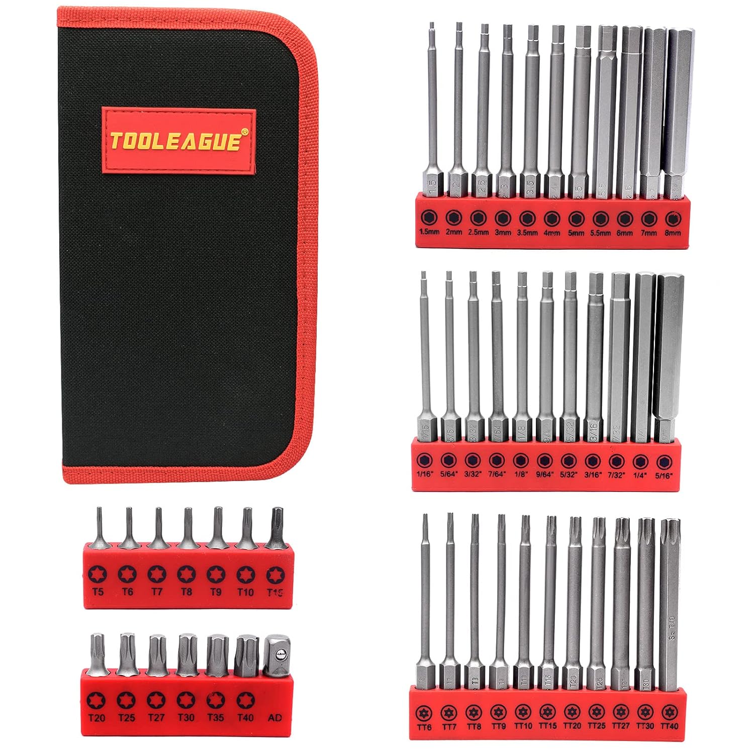 TOOLEAGUE 47PCS Hex Head Allen Wrench Drill Bit Set Metric and SAE,Alan
