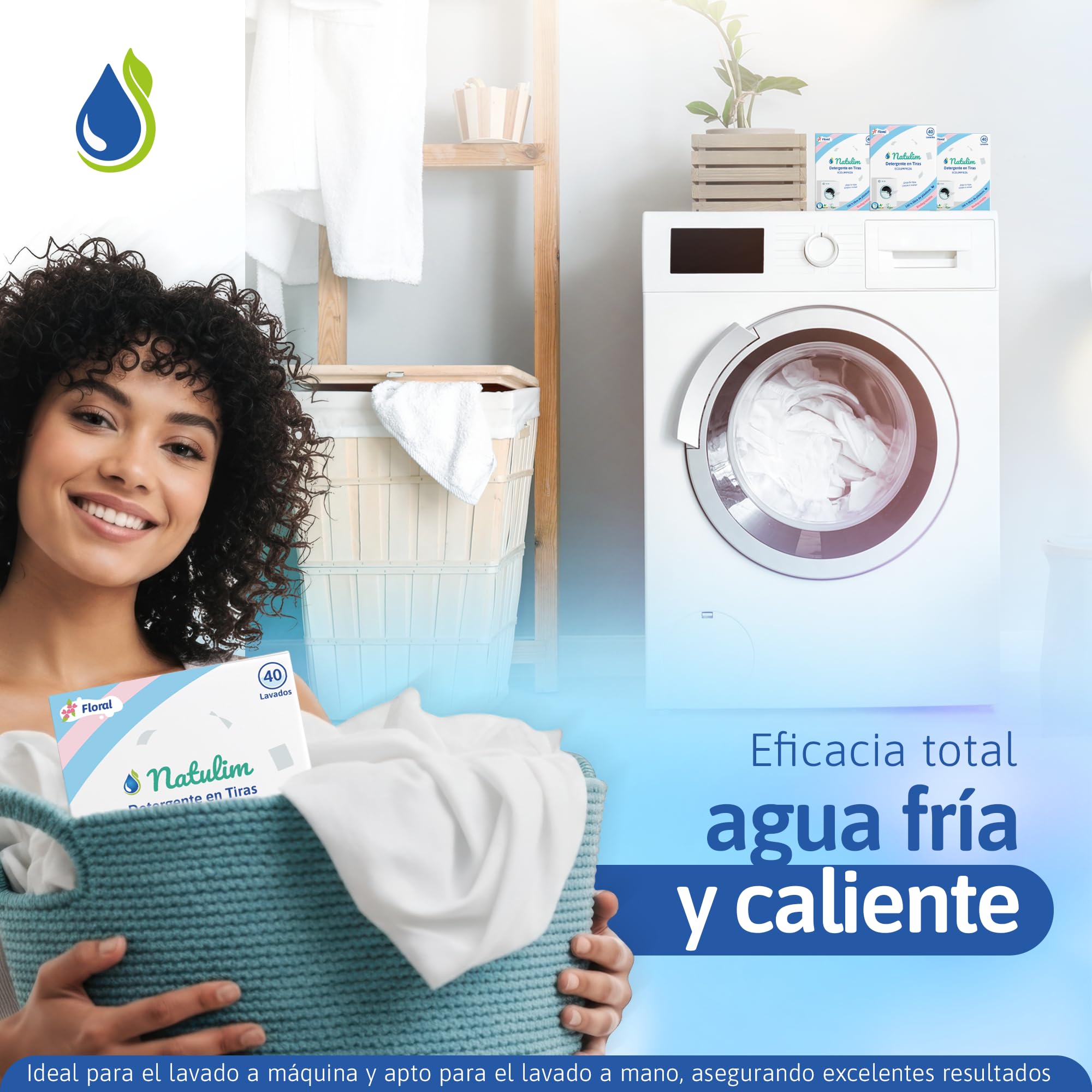Natulim - Detergente en Tiras para Lavadora (360 Lavados) - Incluye efecto Suavizante, Ecológico, Hipoalergénico, Zero Waste, Made in Spain - Ropa limpia y suave sin ensuciar el Planeta (Floral)