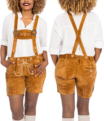 BAVARIA TRACHTEN Authentic Lederhosen Women - Ladies Octoberfest Outfit - Damen Wurstfest Costume - Light Brown