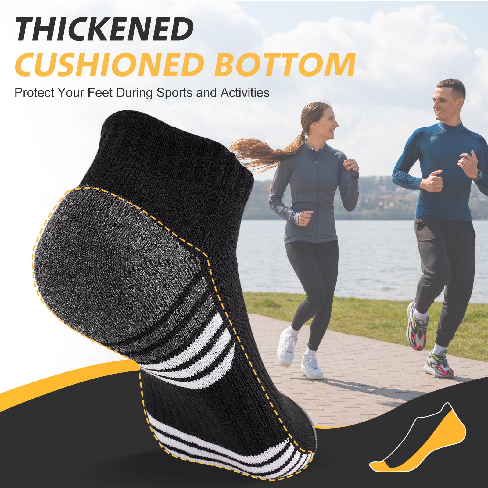 Running Socks Cushioned Ankle Trainer Socks for Men Women Cotton Low Cut Breathable Athletic Sports Socks (6/10 Pairs) — view 4