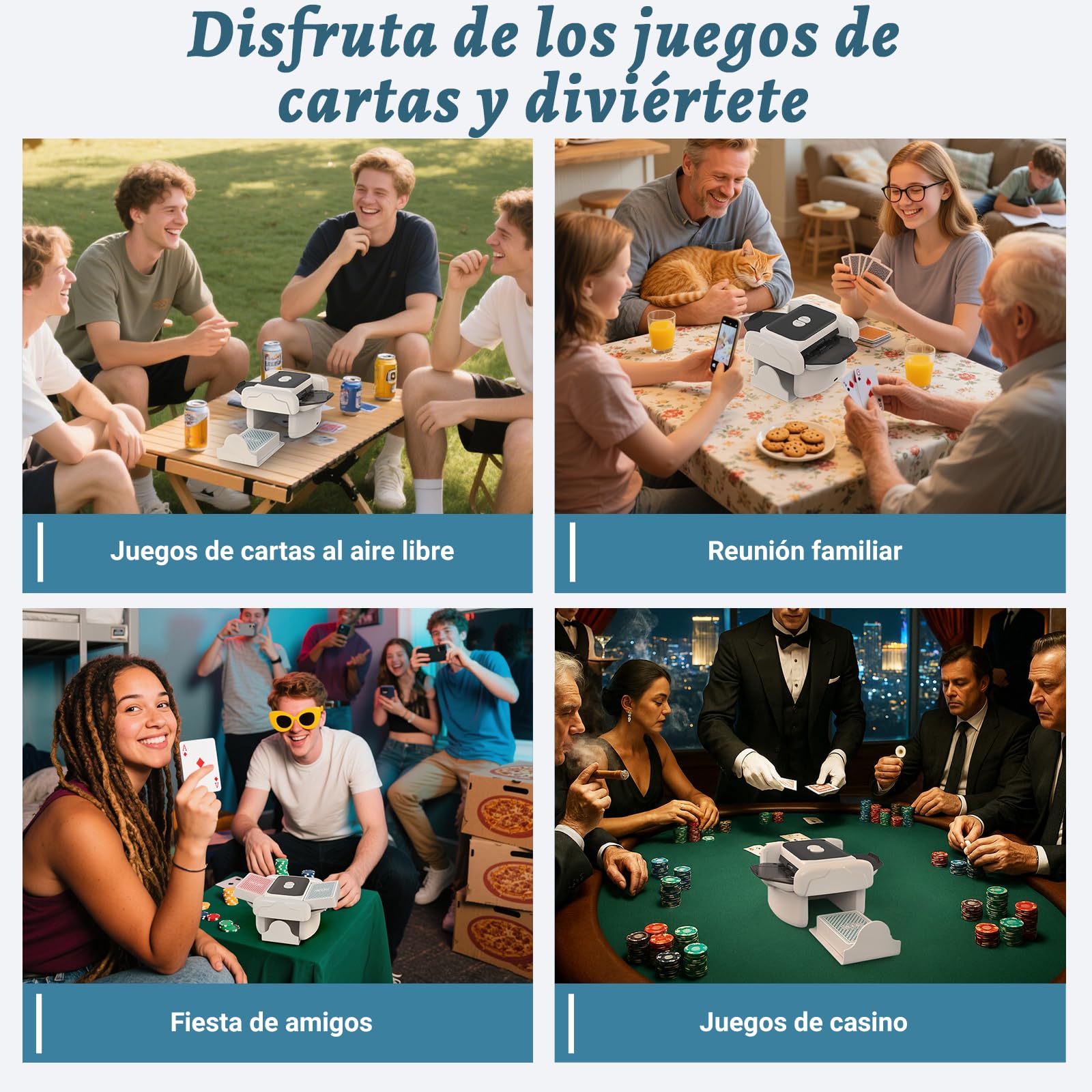 Holiky Barajador de cartas automático de 2 mazos, Baraja cartas recargables con un solo toque en modo automático y manual, Barajadores eléctricos de cartas de póquer para UNO, Poker, Bicycle Cards
