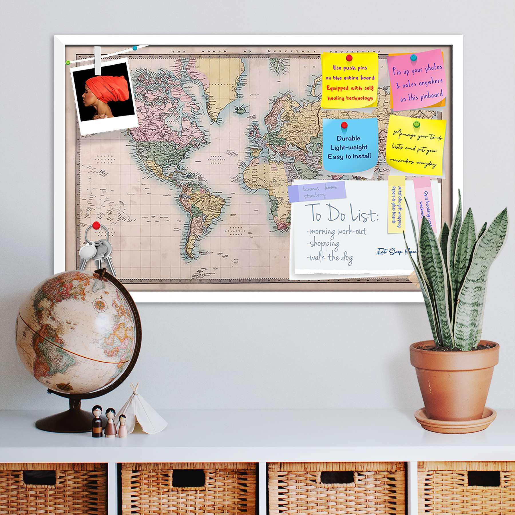 ArtzFolio World Map On Mercators Projection Circa 1860 Printed Bulletin Board Notice Pin Board Soft Board | White Frame 18.3 X 12Inch-image-5