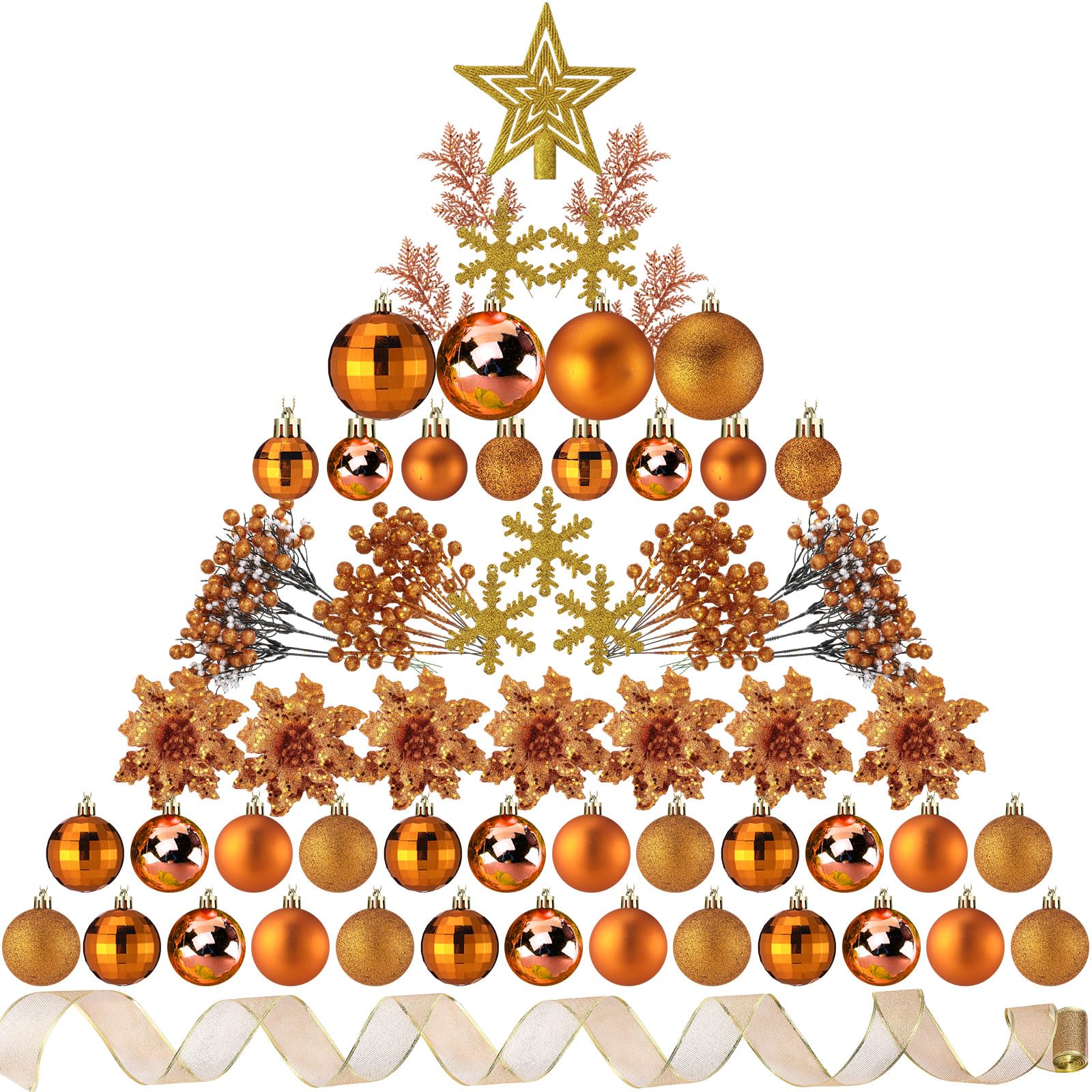 Fleurs poinsettia de Noël orange Sratte scintillantes avec grand lot de 94 ornements à paillettes