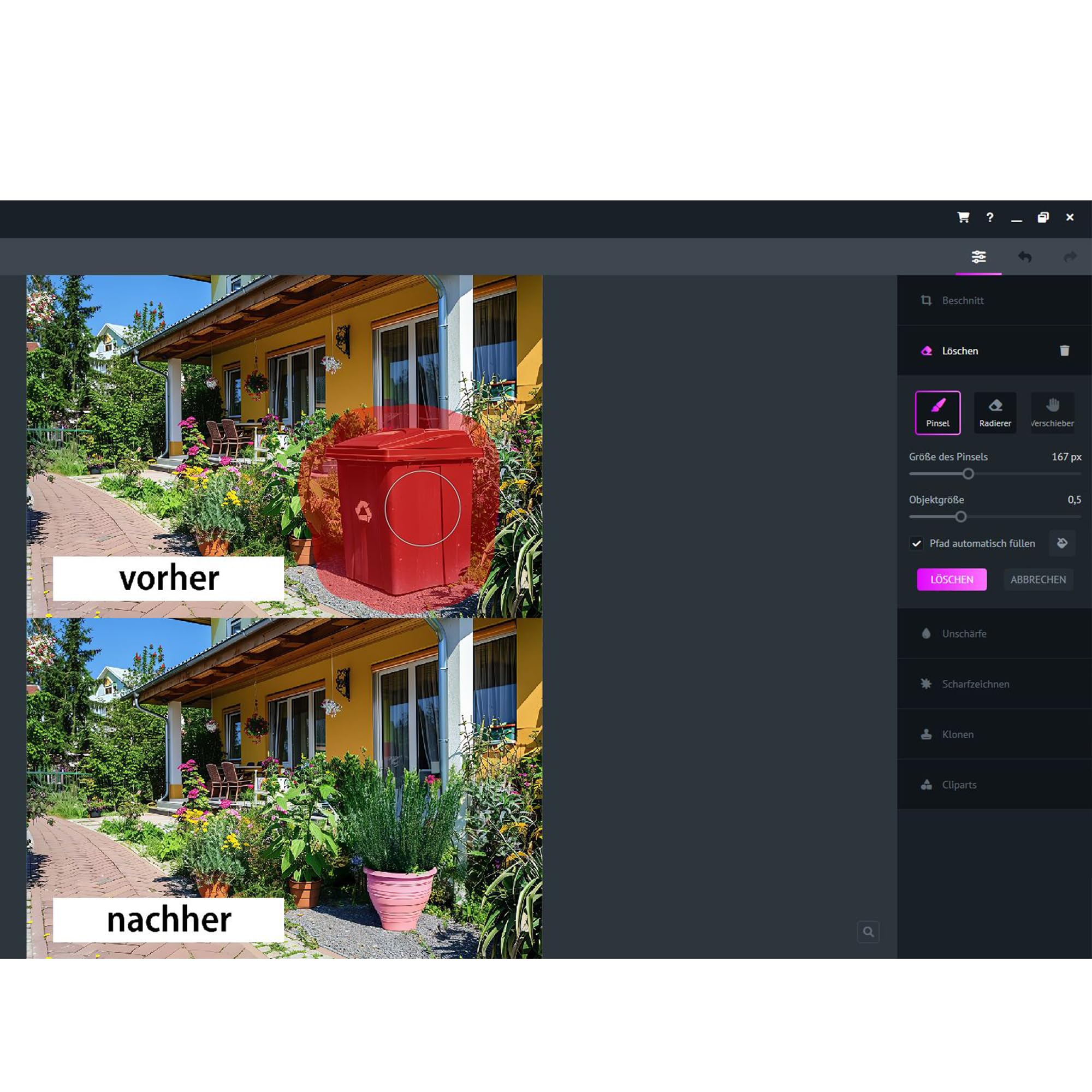 Digitale Schere 2 – Objekte & Personen aus Fotos entfernen, KI-basierte Bildbearbeitung Software für Win 11/10 – Unerwünschte Elemente löschen, Porträt-Retusche & Hintergründe tauschen