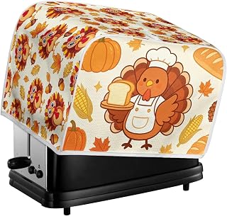 Doojoayie Thanksgiving 2 Slice Toaster Cover Turkey Dust Resistant Cover for Kitchen Small Appliance Soft Washable Bread Machine Protector Decorative Accessories