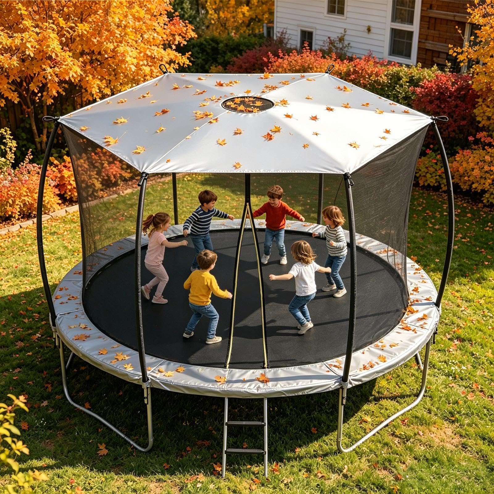 Trampolin Sonnendach für 6 Stangen: UV-Schutz & Regendach – wasserdichte Abdeckung für 6ft, 8ft, 10ft, 12ft, silberbeschichtete Trampolin-Plane gegen Laub & hitzen