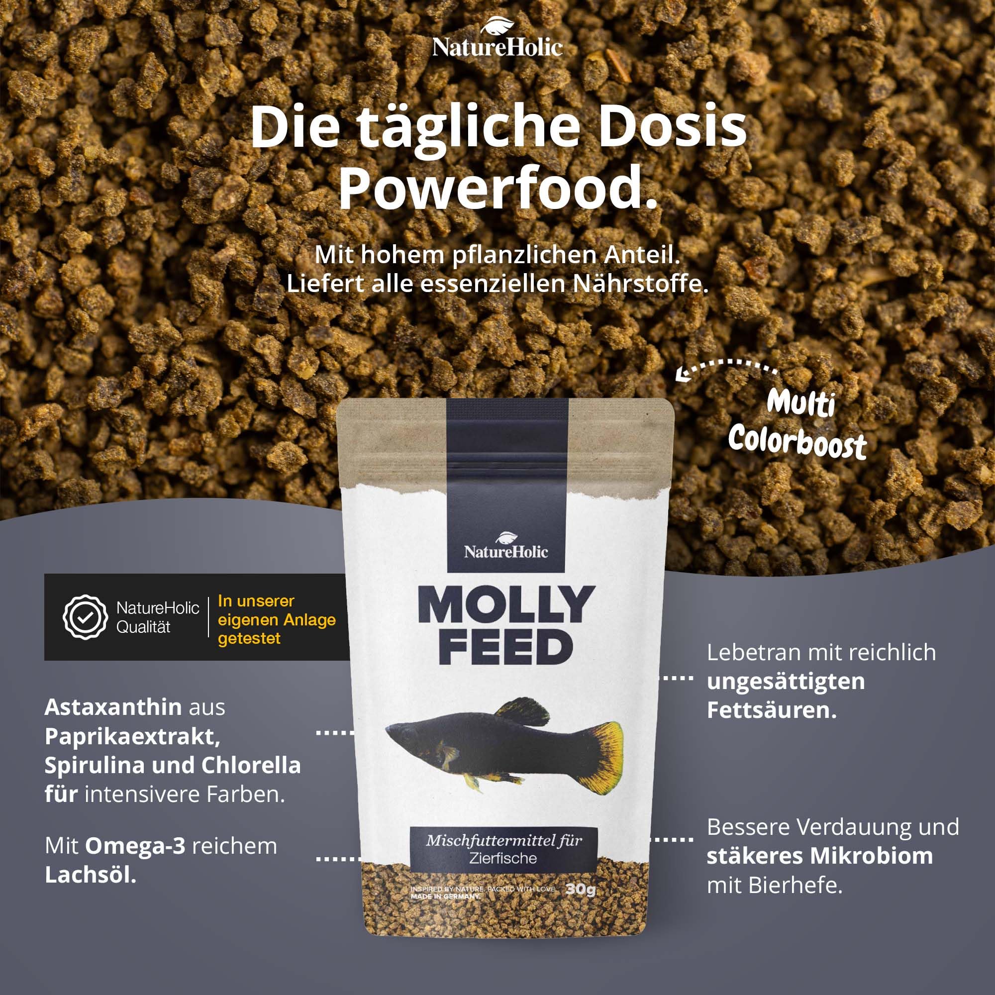 NatureHolic PlatyFeed Softgranulaat, visvoer voor aquarium, hoogwaardig hoofdvoer voor platys en siervissen, bevordert gezondheid en kleurintensiteit, visvoer voor herbivoren, 30 g NatureHolic PlatyFeed Softgranulaat, visvoer voor aquarium, hoogwaardig hoofdvoer voor platys en siervissen, bevordert gezondheid en kleurintensiteit, visvoer voor herbivoren, 30 g