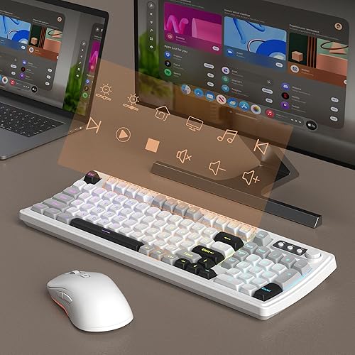 Miniatura 6 de MageGee V990 Combo de teclado y mouse inalámbricos cremosos, 99 teclas RGB retroiluminado recargable silencioso teclado para juegos, mouse óptico