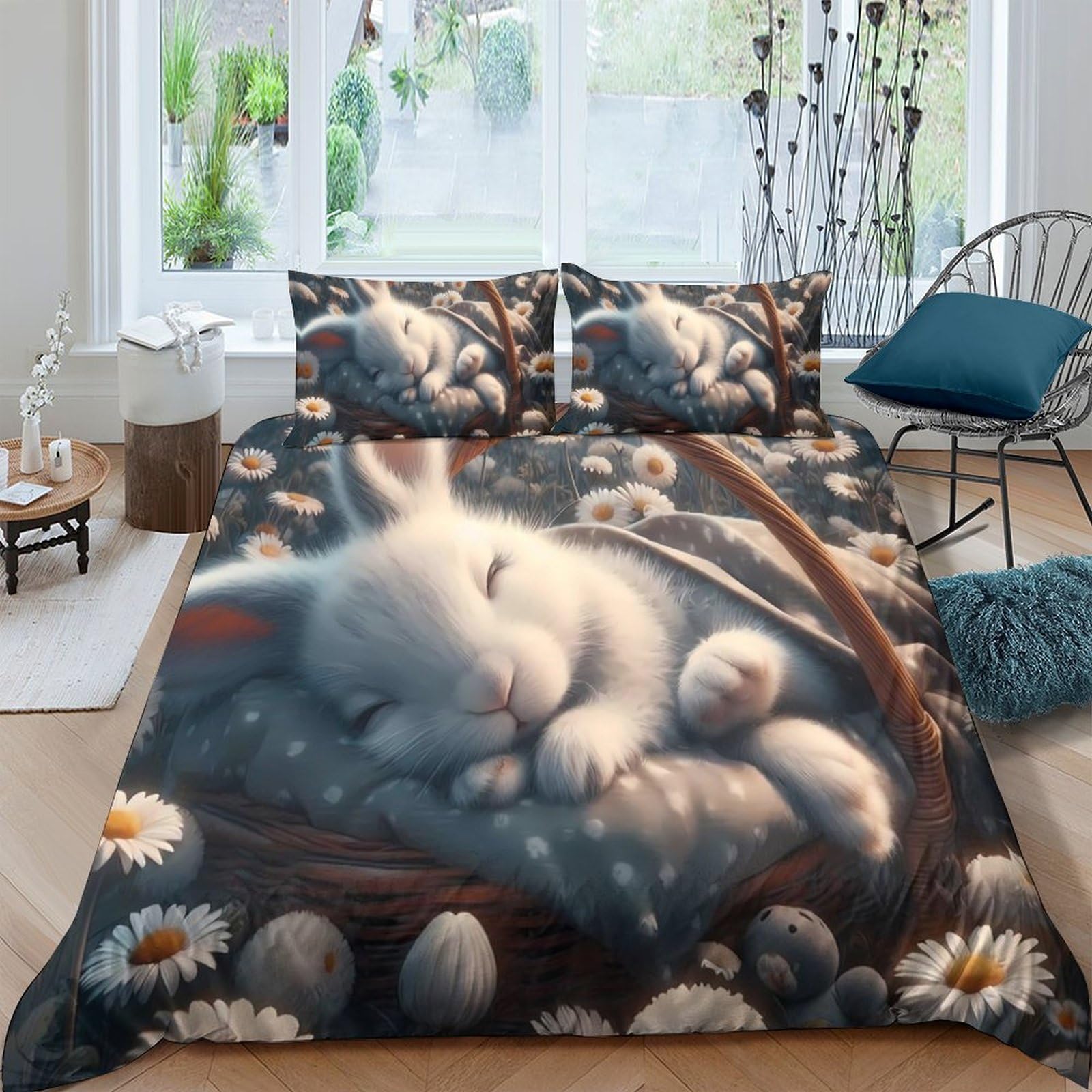 Ctjqhvkz Style-8 3D Printed Sleeping Bunny Fitted Sheet Microfiber Soft Floral Mattress Cover For Bedroom Guest Room Protection Decor Single（135X200cm）
