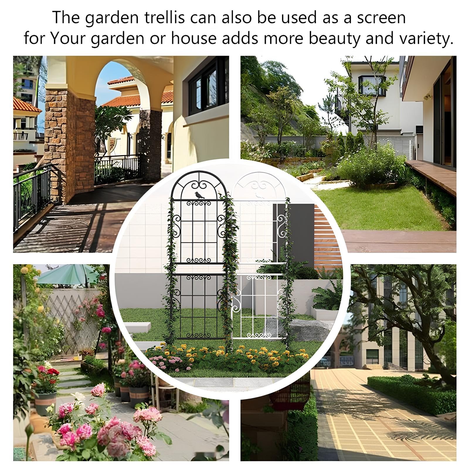 Tuteur pour Jardin 185/230 cm pour Plantes Grimpantes, Treillis en métal antirouille Support pour Plantes Grimpantes d'Extérieur(Black,W52xH230cm)