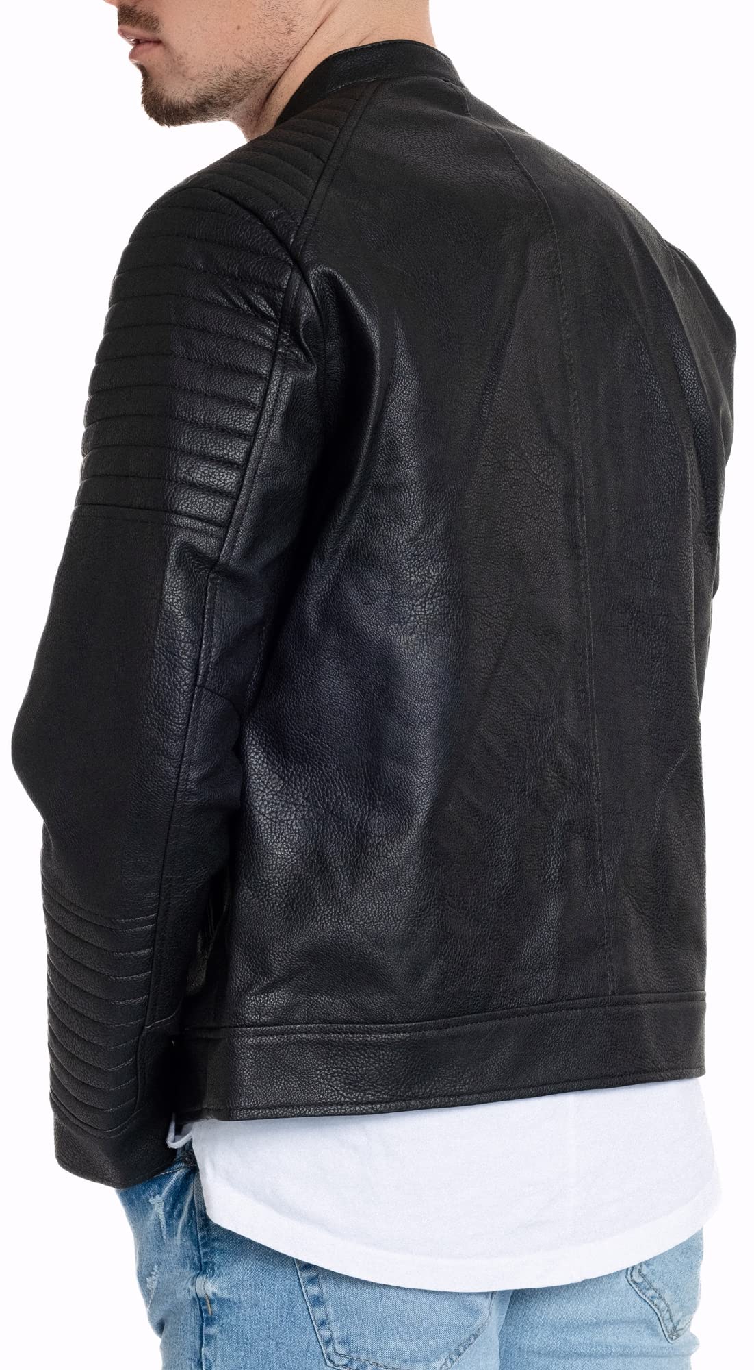 JACK & JONES Herren Kunstlederjacke - Biker Jacke schwarz