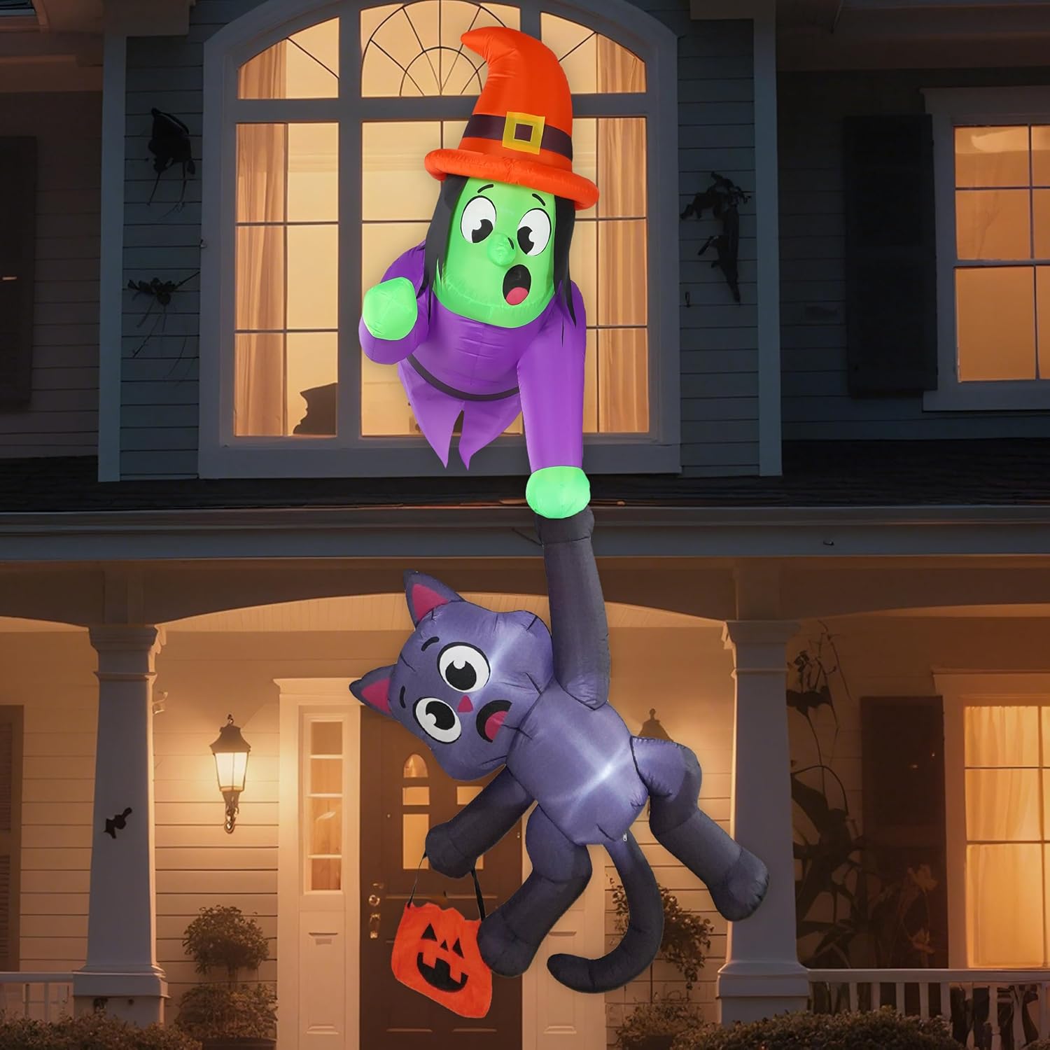 JOYIN 8FT Tall Halloween Blow Up Roof Decoration Witch and Black Cat Inflatable Decoration with LED Lights Giant Halloween Inflatables for Outdoor Yard Roof Decor Indoor Garden Lawn Party Supplies