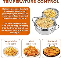 Vista 3 de Olla freidora profunda de 8.27 pulgadas/2.2 L, olla de tempura estilo Janpanese con cesta coladora y termómetro, olla profunda de acero inoxidable