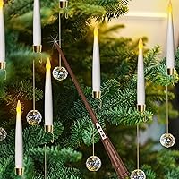 Vista 10 de Leejec 10 Piezas de Velas Flotantes de 10.8", Control Remoto de Varita Mágica con Temporizador de 6/18H, Decoraciones de Halloween, Velas Cónicas