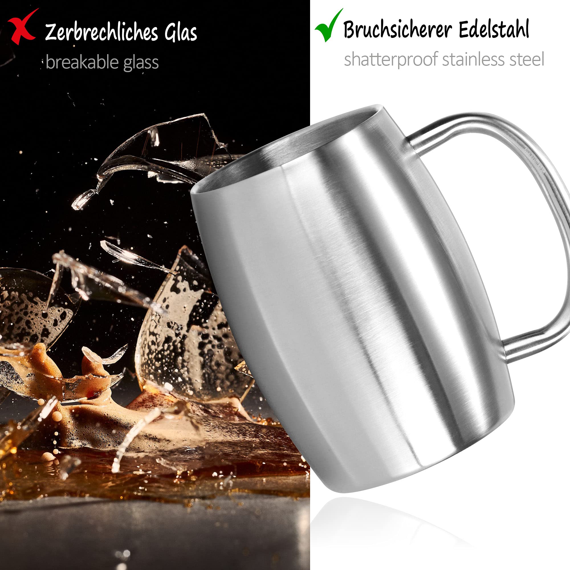 COM-FOUR® Kubek ze stali nierdzewnej XL-400ml kufel ze stali nierdzewnej