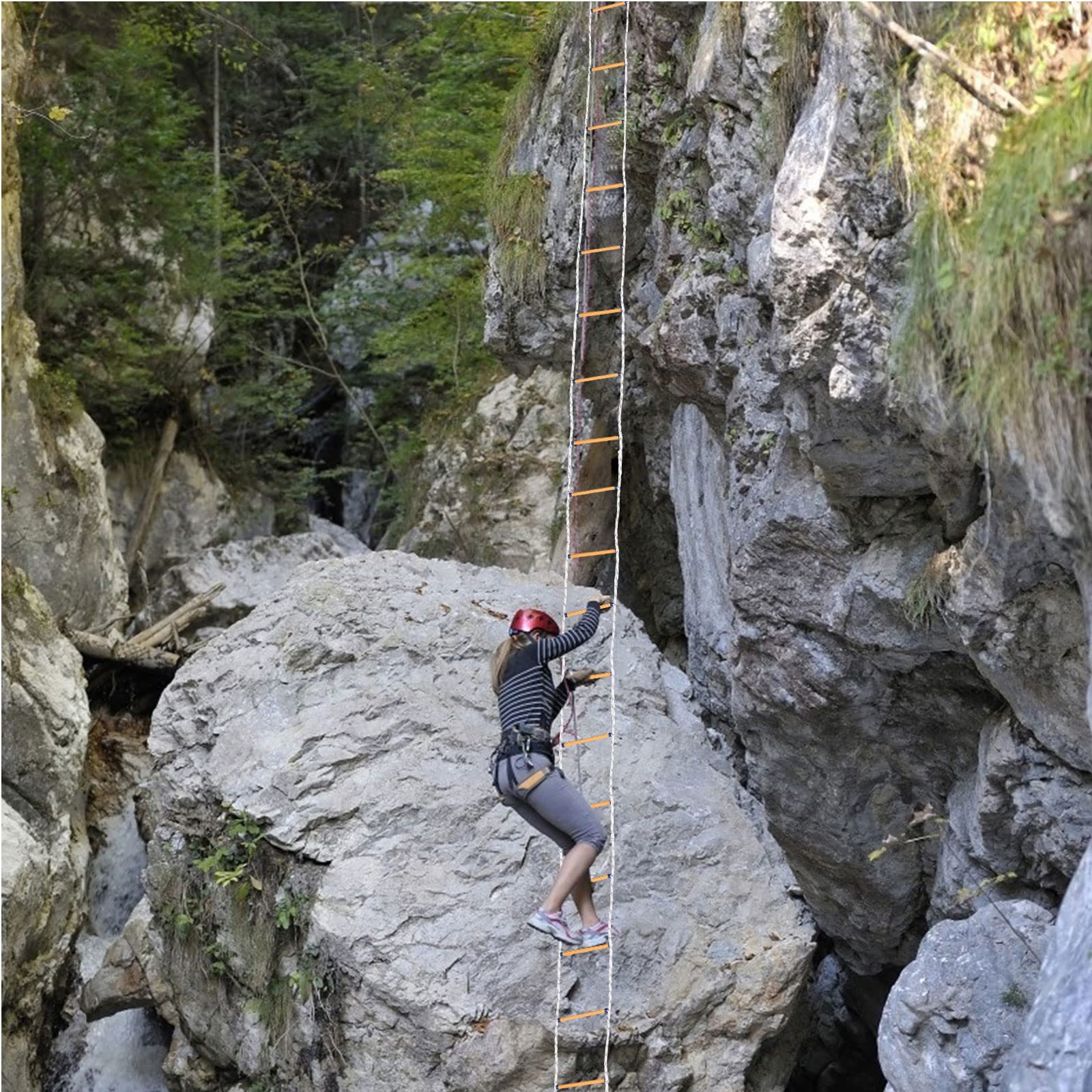Generico Scala antincendio Portatile da 25 m/82 Piedi - Scala di Sicurezza di Emergenza con pioli Antiscivolo e Corda ignifuga, Scala di Fuga ad Accesso rapido con Ganci per la Sicurezza di casa e uf