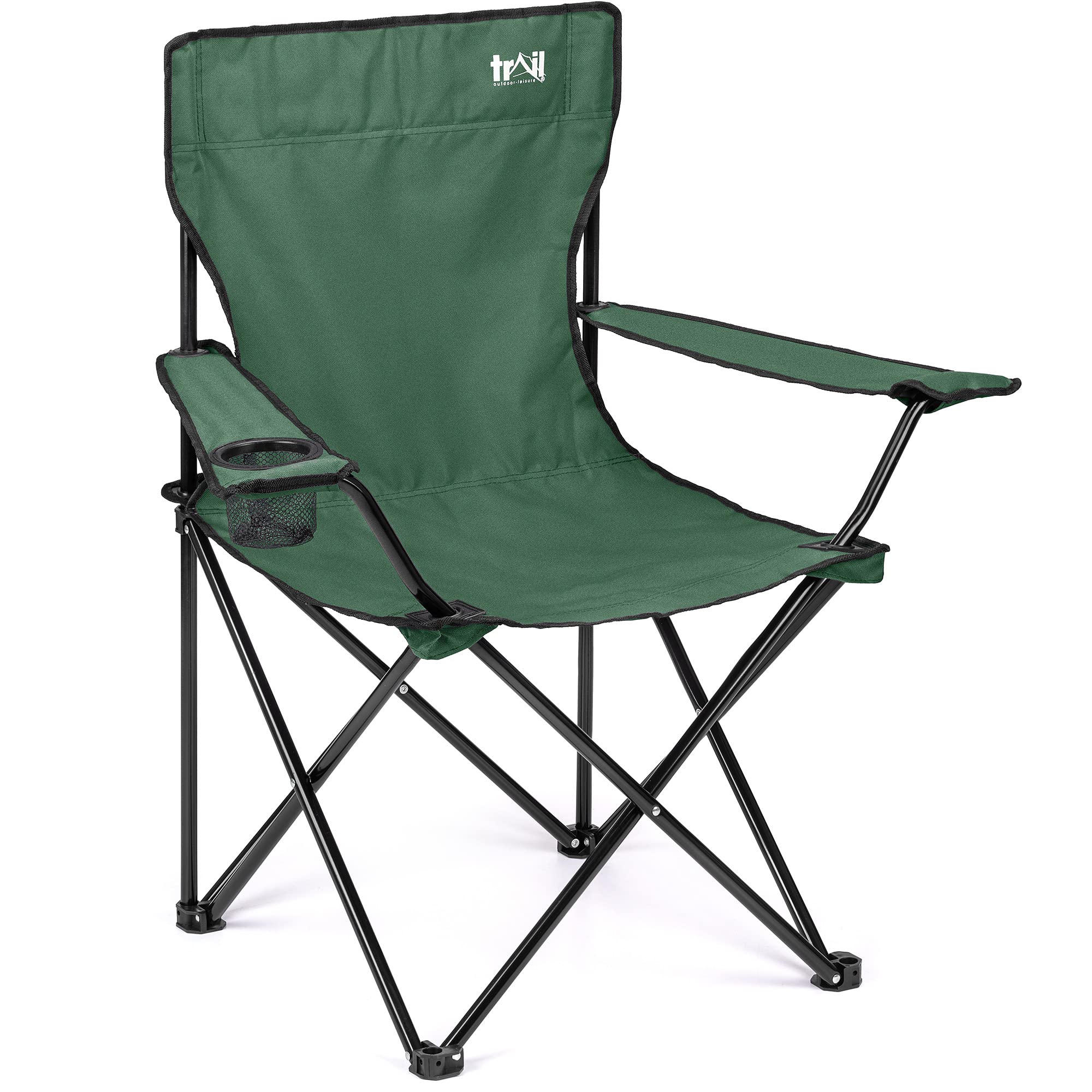 Trail Folding Camping Chair, Lightweight Outdoor Chair with Cup Holder Armrest, Heavy Duty Tubular Steel Frame, Fast-Drying Polyester, Carry Bag, 100kg Capacity (Green) โ image 1