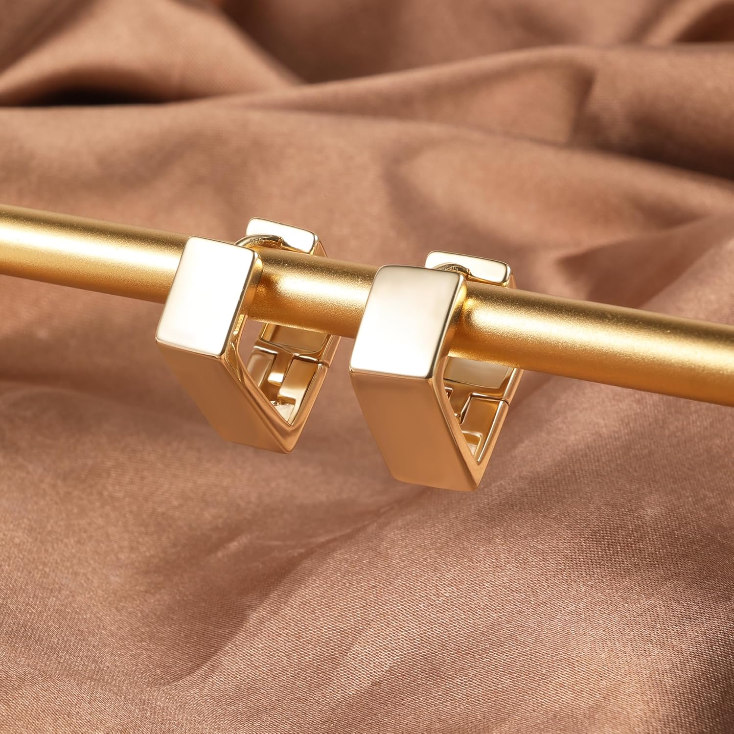 925 Sterling Silver 14k Gold Plated Chunky Huggie Hoop Earrings for Women - Small Square Hoops, Cute Thick Earrings, Trendy Jewelry Gifts - Image 4