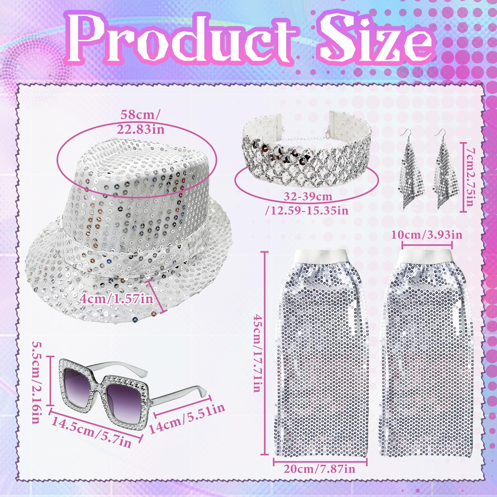 5Pcs 70s Disco Accessories Set for Women 1970s Abba Fancy Dress Costume Accessories with Sequin Hat Leg Warmers Bling Sunglasses Earrings Necklace abba outfits for Adults Carnivals Disco Party - Image 2