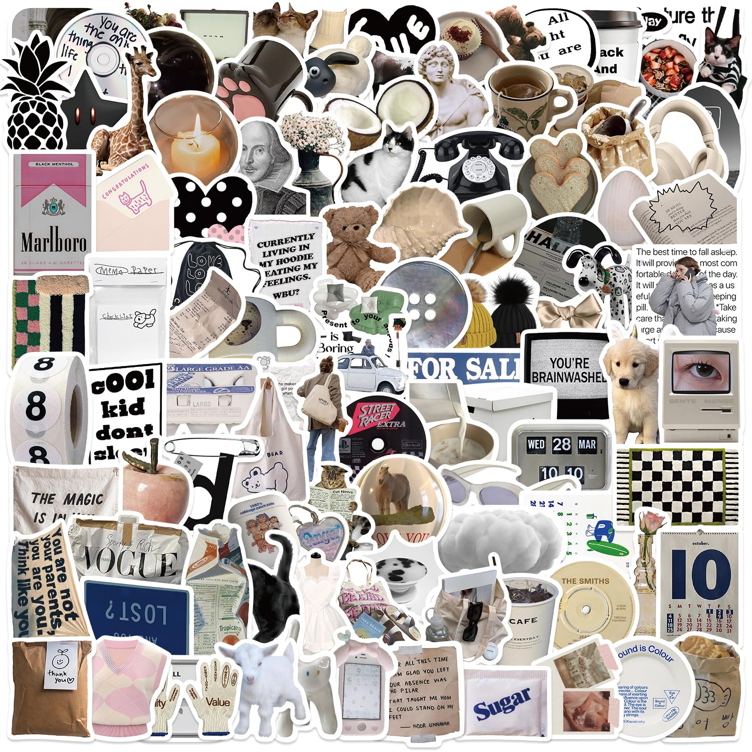 100Pcs Vintage Aesthetic Stickers for Scrapbooks,Cute Vinyl Stickers for Water Bottles Skateboard Notebooks Phone Kindle,Laptop Stickers for Kids Teens Adults Girls