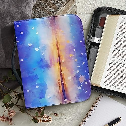 Miniatura 5 de Vodetik Funda para Biblia Galaxy para niñas, fundas de Biblia pequeñas para mujeres, funda de cuero con asa y bolsa de escritura con cremallera para