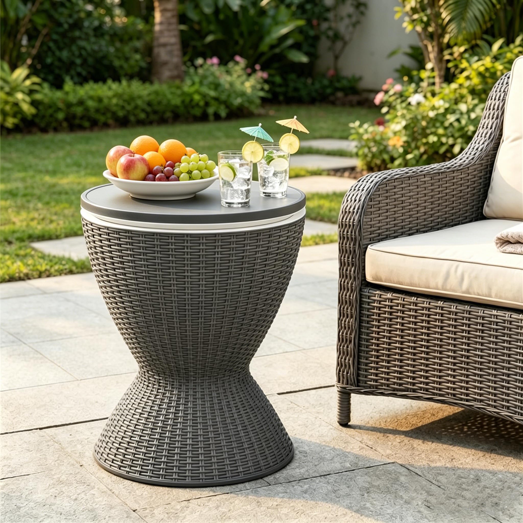 LIFEZEAL Cool Bar, 3 in 1 Cocktailtisch Outdoor, 30L Kühltisch Gartentisch mit Abflussloch, Kühlbox-Tisch wetterfest für Bier, Wein, Cocktails, Getränkekühler für Terrasse, Party, Poolbereiche