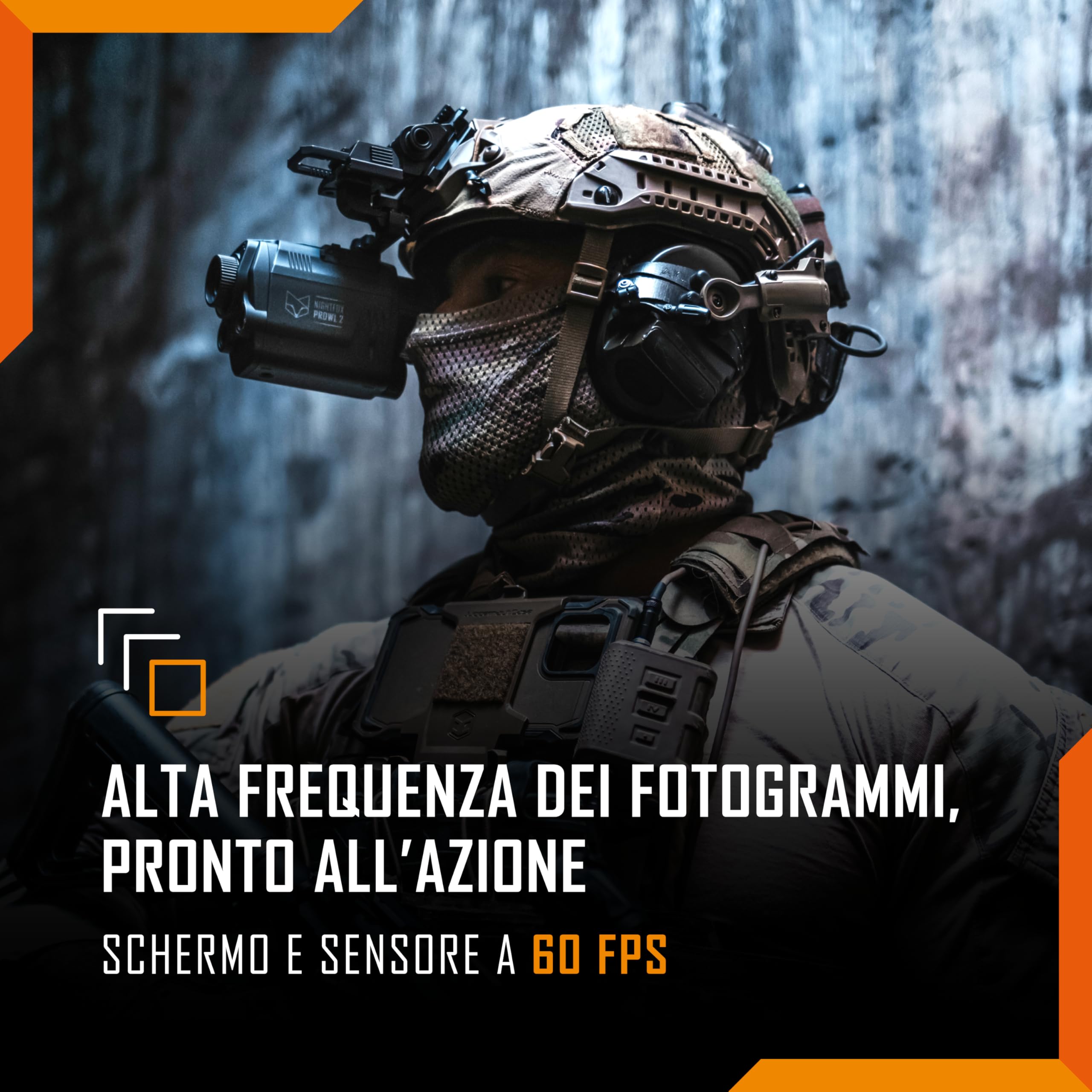 Nightfox Prowl 2 - Visore Notturno, Monoculare per Visione Notturna a Infrarossi, Lenti Fisheye e Grandangolari, IR a 940 nm, Impermeabile IP65, NVG Digitale Montato sulla Testa/Casco per Softair