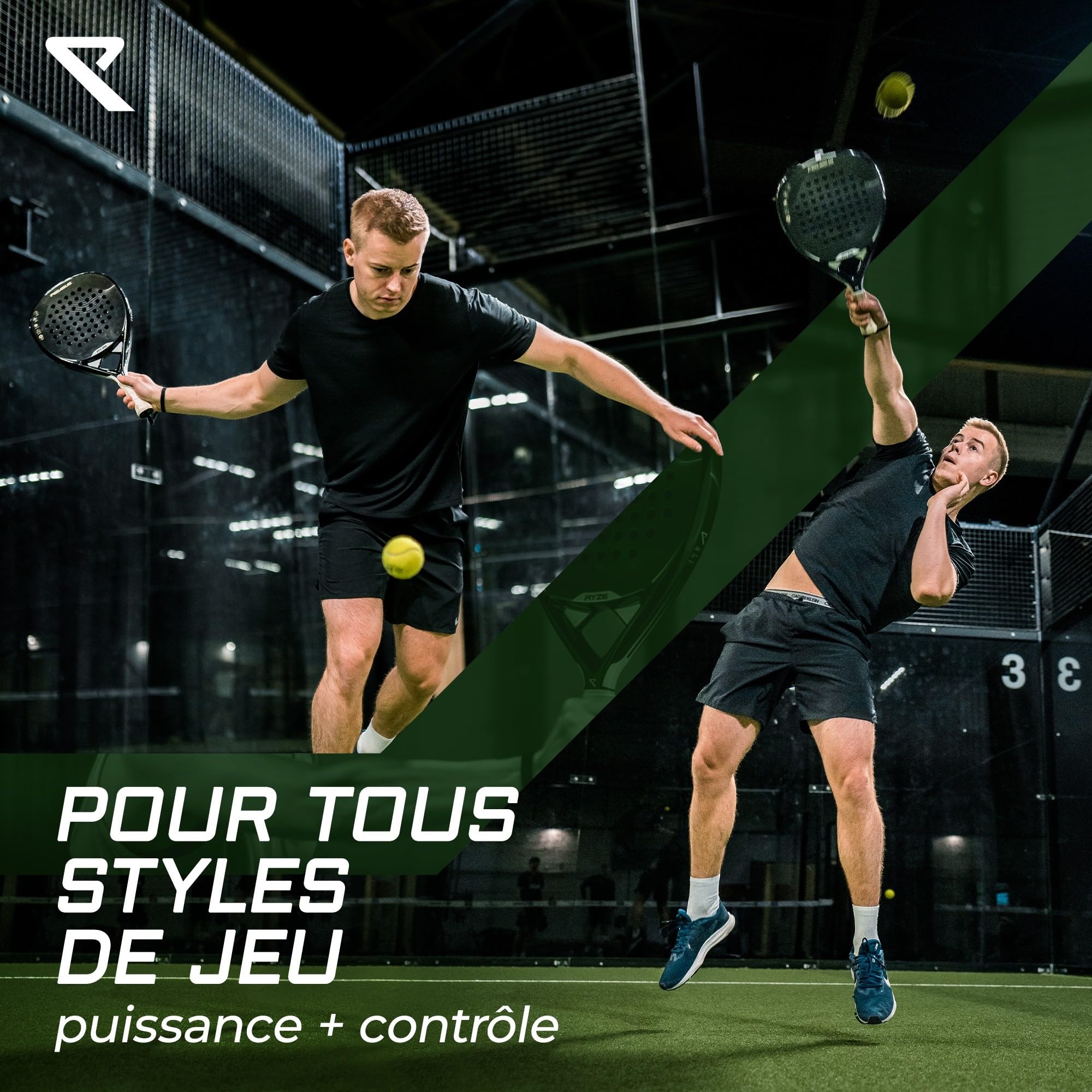 RYZE Raquette de Padel 100% Fibre de Carbone - Puissance + Contrôle Maximum - Padel Raquette avec EVA Pro Flex - Structure Légère et Durable - Raquette de Padel pour Homme et Femme - Étui Inclus
