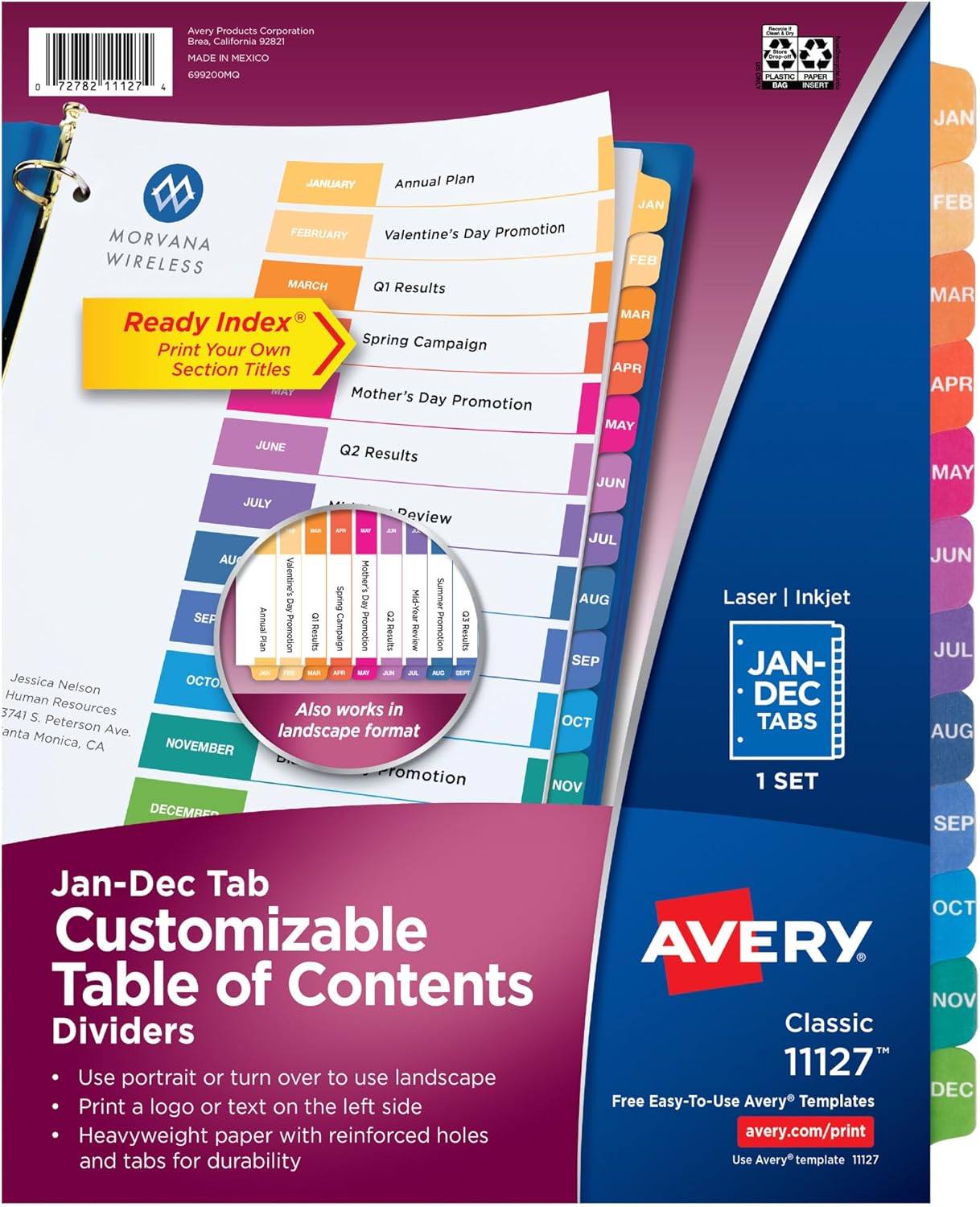 Avery Jan-Dec Dividers for 3 Ring Binders, 12 Tabs per Set, Customizable Table of Contents, Multicolor Tabs, Great for Organizing Reports, Projects, and More (11127)