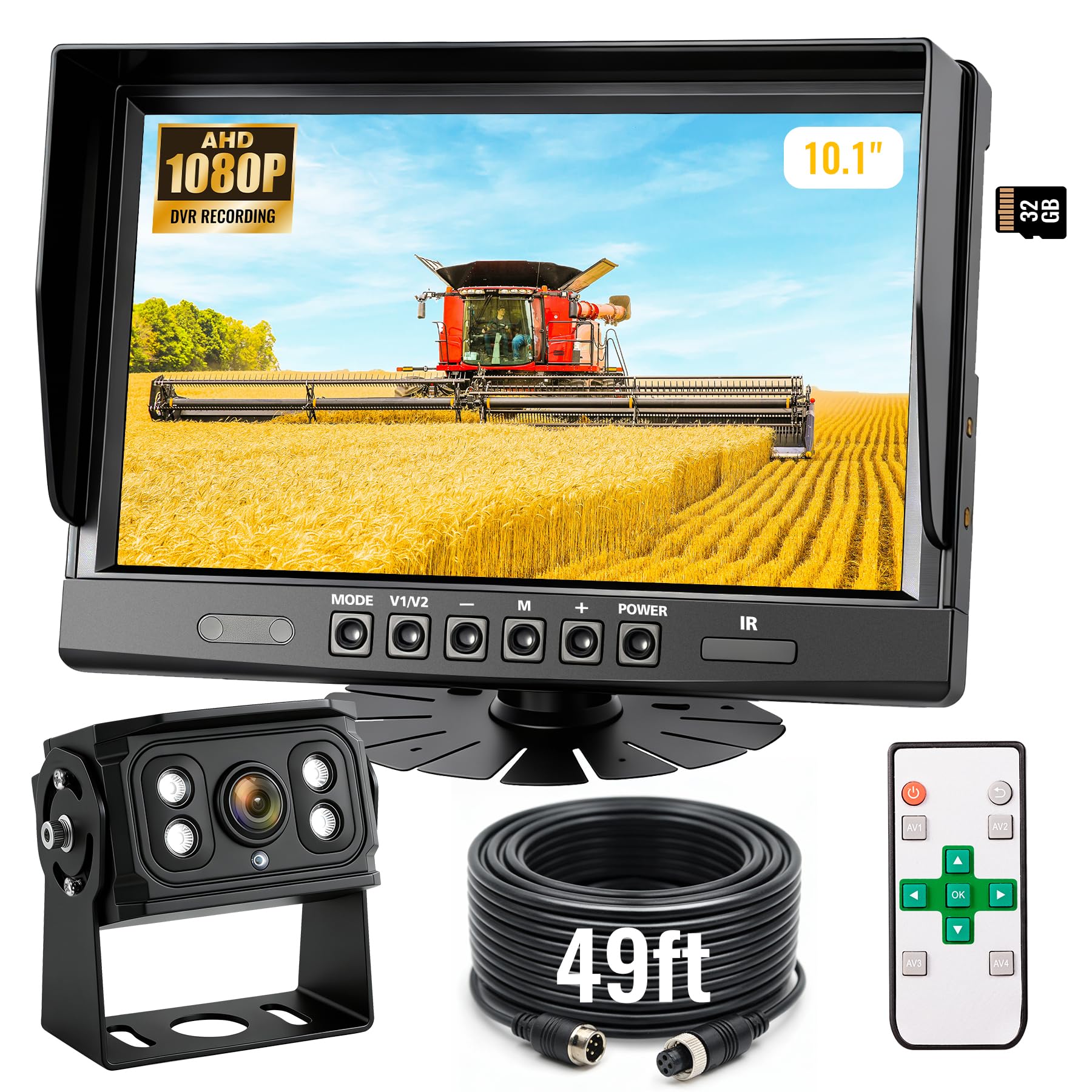 Photo 1 of WOOCARTY 10.1" 1080P Wired Backup Camera System, DVR Rear View Camera, IP69 Waterproof IR Night Vision, 20G Vibration-Proof for Trailer/Tractor/Truck/Combine/Caravan/Skid Steer/Heavy Equipment/UTV, Y5