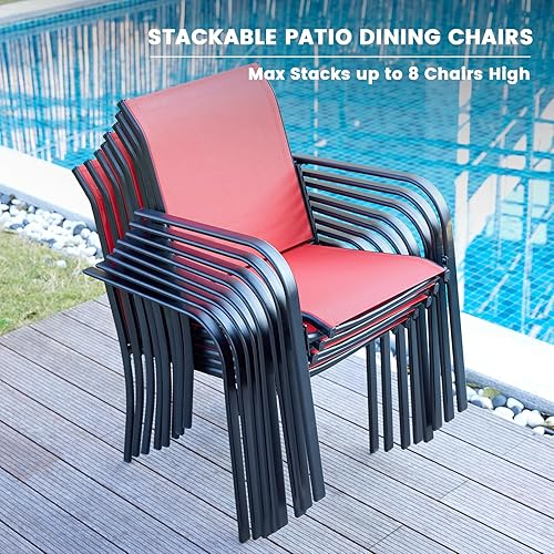 Miniatura 9 de VICLLAX Juego de comedor pequeño de 3 piezas, muebles de patio, juego de 2 sillas de comedor apilables para exteriores y mesa de patio pequeña con