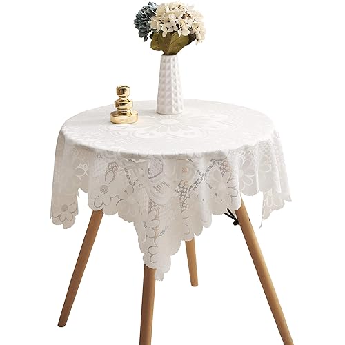 HOMECOOL Square Small Table Cloth - Ivory Crochet Tablecloth for Round Coffee Table 35 X 35 Inch - Sunflower