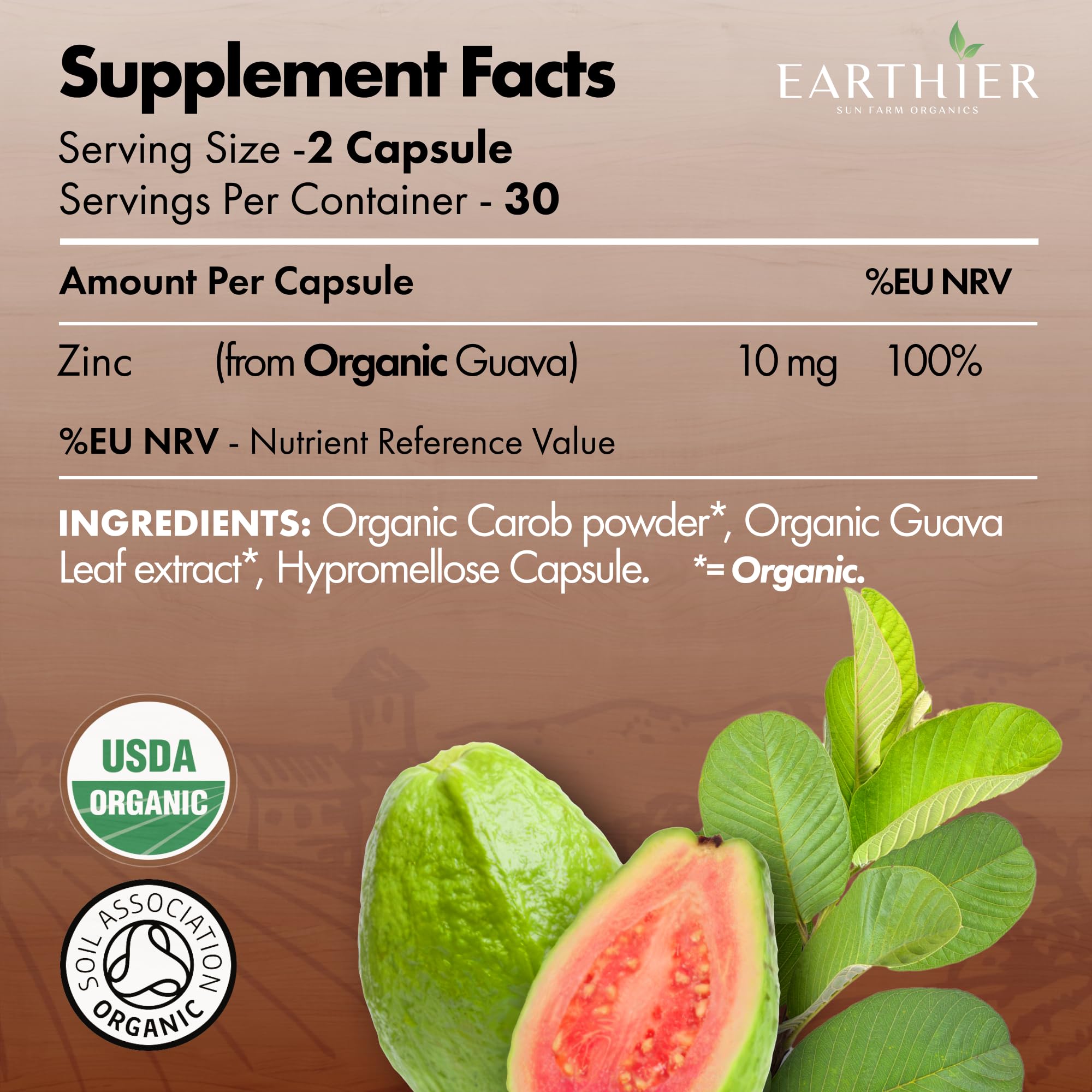 Organic Zinc Whole Food Supplement Certified by Soil Association - 1 Month Supply - Vegan