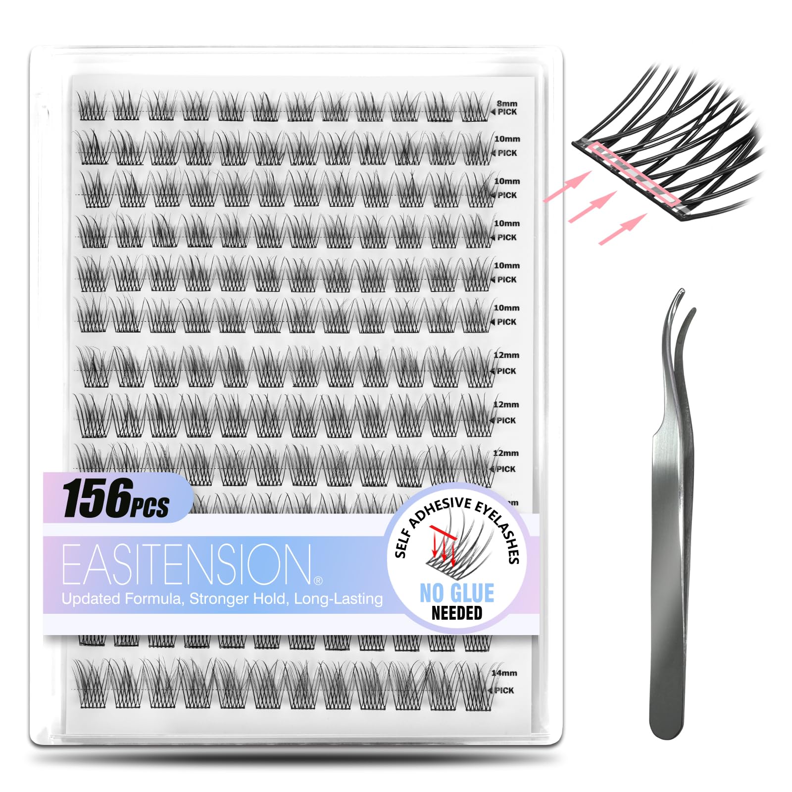 Self Adhesive Eyelashes Upgraded 156 PCS EASITENSION Clusters Kit Lash Clusters DIY Eyelashes Pre Glued No Glue Needed No Remover No residue