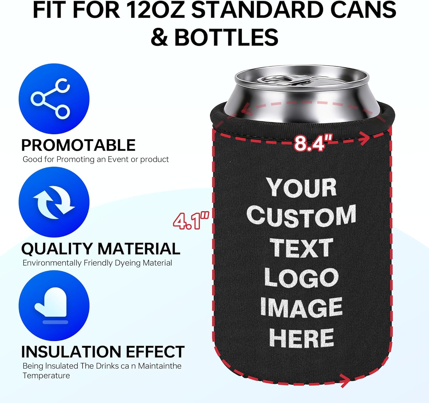 Custom Can Coolers Sleeves 50-3000 Pack Bulk for 12 OZ Standard Cans & Bottles, Personalized Insulated Drink Holder with Logo/Image/Text for Anniversary Wedding Birthday Party Fishing Picnics