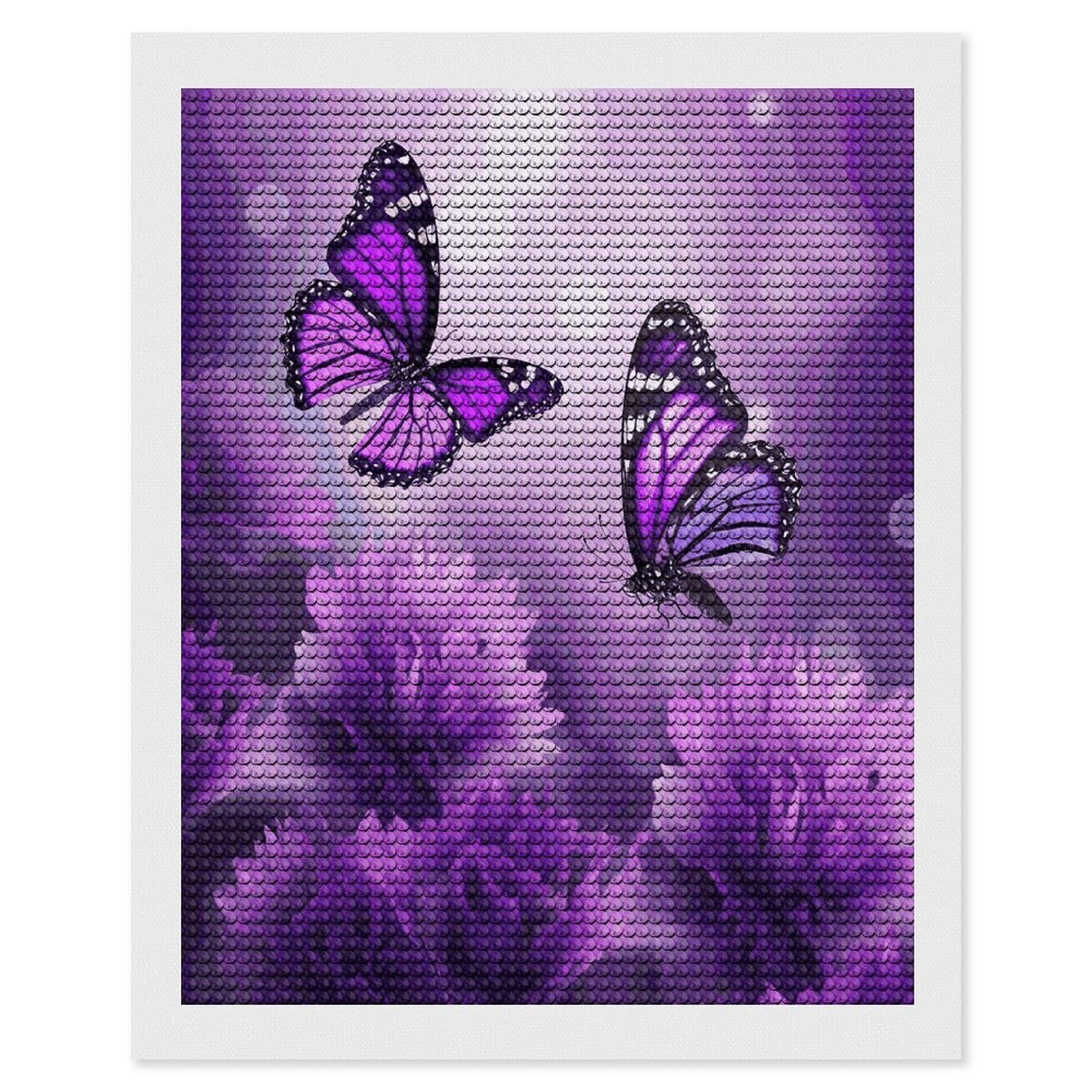 LDGSUPH Purple Flower Butterflies Diamond Painting Kits for Adults Paint with Diamond Pictures Art DIY Full Drill Diamond Dots Painting Personalized Diamond Photo for Home Wall Decor Gift 16"x20"