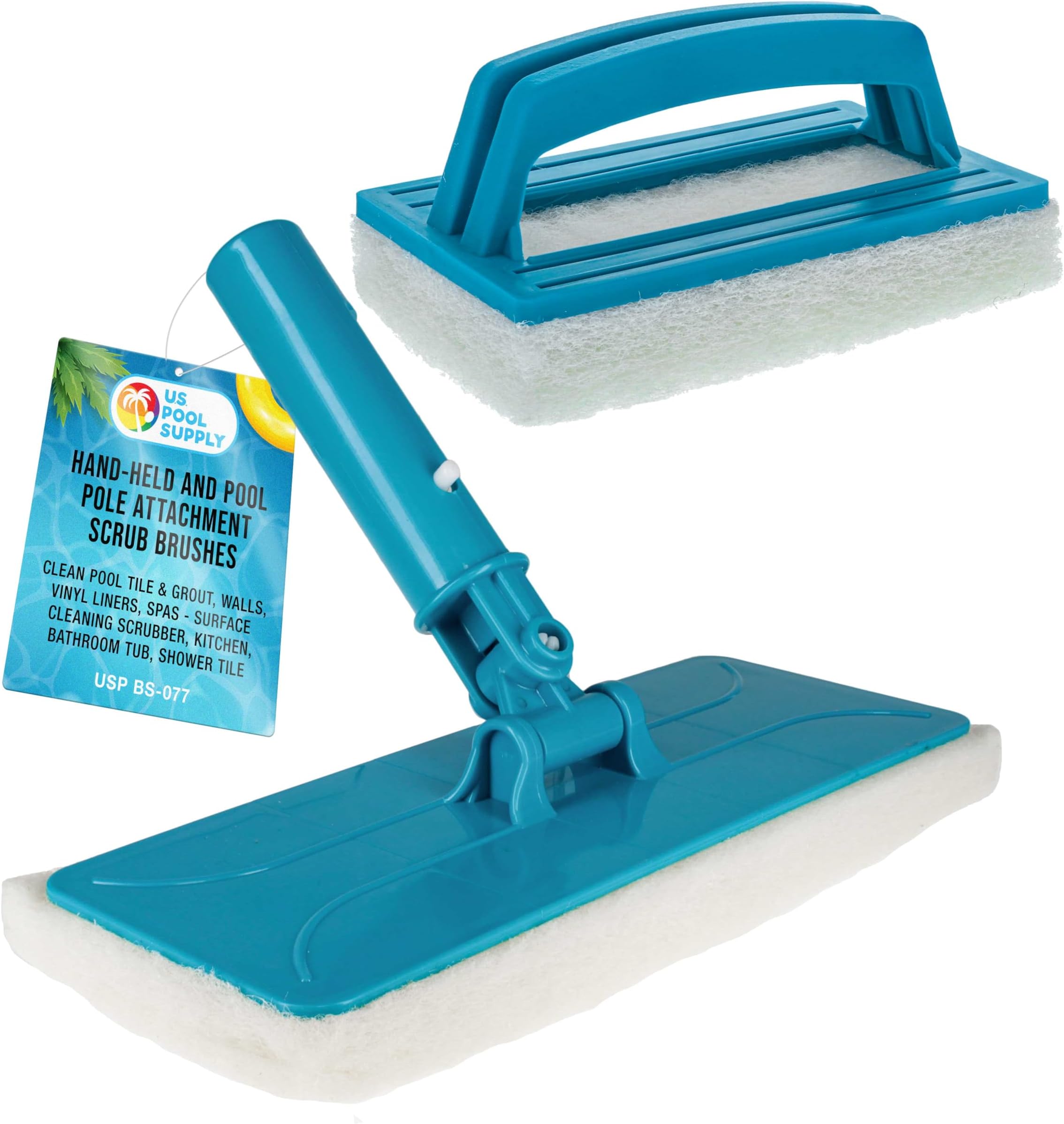 U.S. Pool Supply Hand-Held and Pool Pole Attachment Scrub Brushes - Surface Scrubbing Scouring Sponge Pads - Clean Pool Tile Grout Walls, Vinyl Liners, Spas, Remove Stains, Kitchen Bathroom Tub Shower