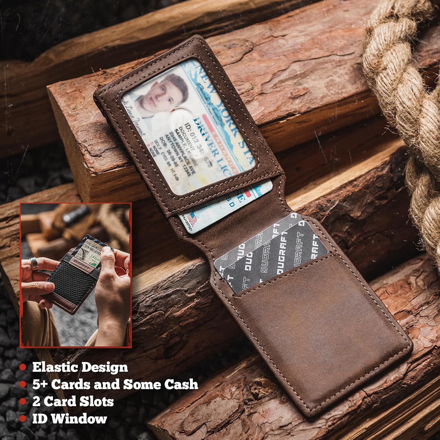 DUGRAFT Magnetic Wallet, Magnetic Phone Wallet for iPhone 12/13/14/15 Series, Card Holder for Phone Case, Leather Phone Card Wallet with Adjustable Stand, ID Window, RFID Blocking Accessories