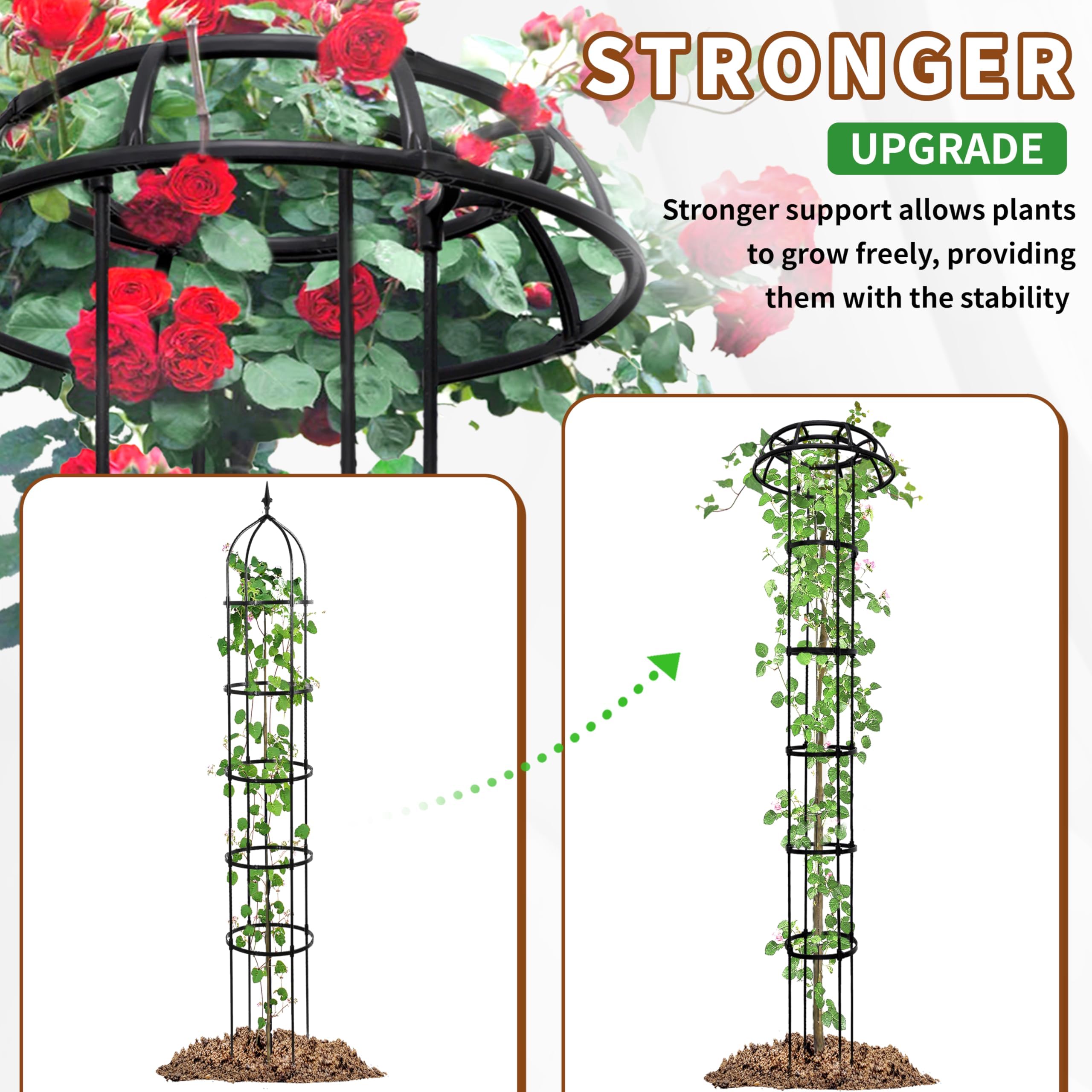 Enrejado superior de hongo de 5 anillos para plantas trepadoras, soporte ajustable de 77 pulgadas de alto para jardín interior y exterior, núcleo de metal resistente con revestimiento de